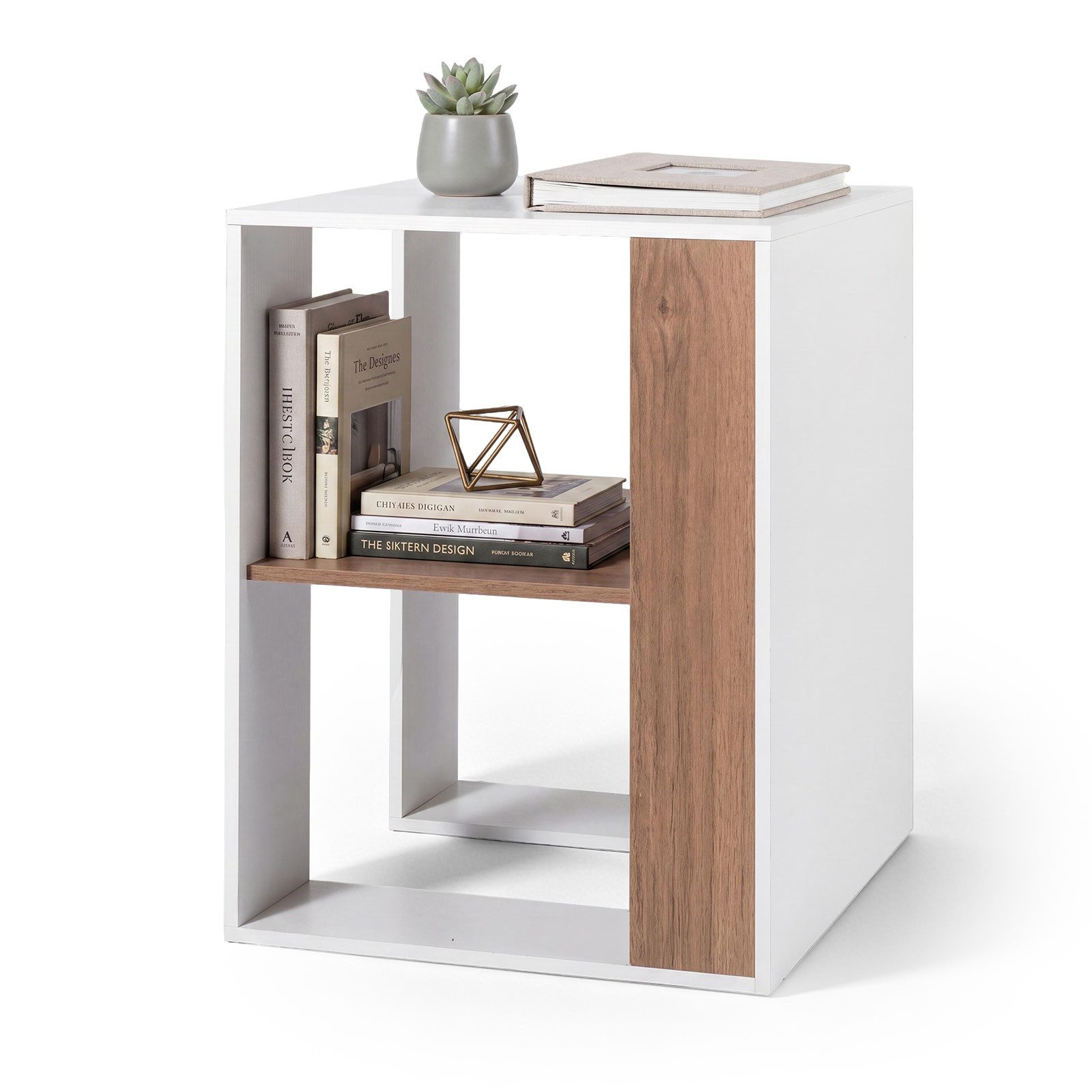 COSTWAY Beistelltisch, Holz quadratisch Nachttisch mit 2 Ebenen 45x45x60cm Weiß