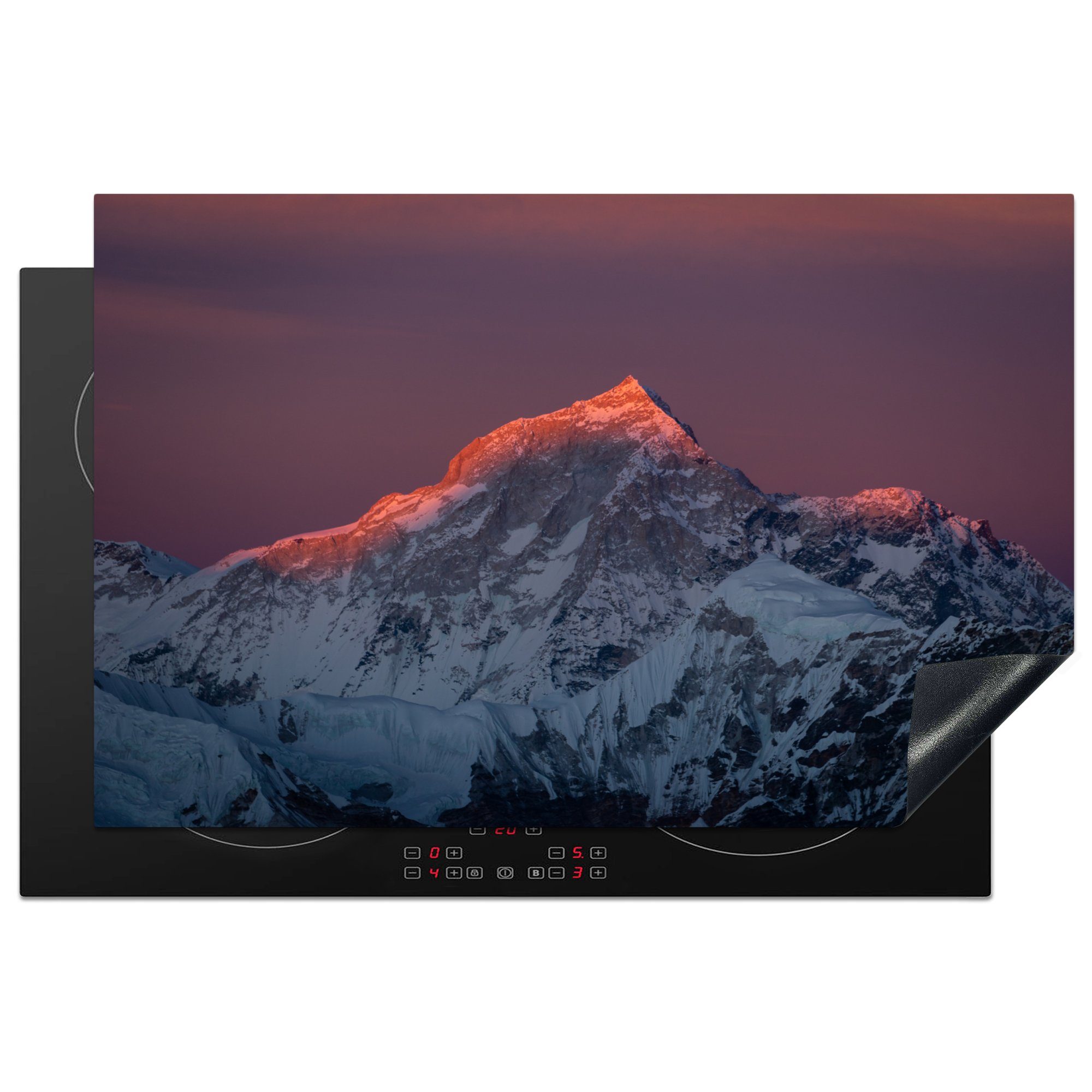 MuchoWow Herdblende-/Abdeckplatte Nepal - Berg - Schnee - Rosa, Vinyl, (1 tlg), 81x52 cm, Induktionskochfeld Schutz für die küche, Ceranfeldabdeckung