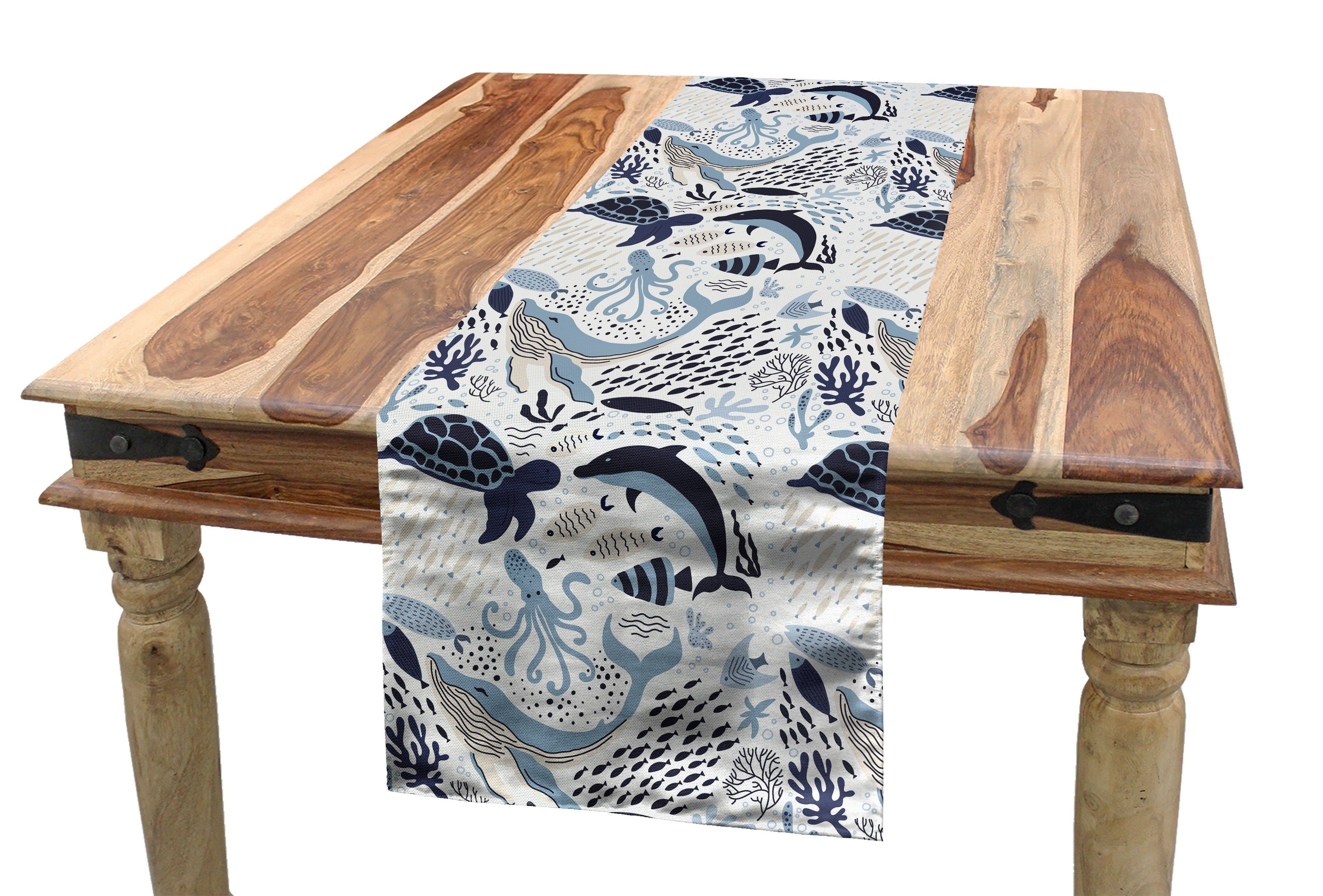 Abakuhaus Tischläufer Esszimmer Küche Rechteckiger Dekorativer Tischläufer, Aqua Quallen Octopus Coral Schildkröte