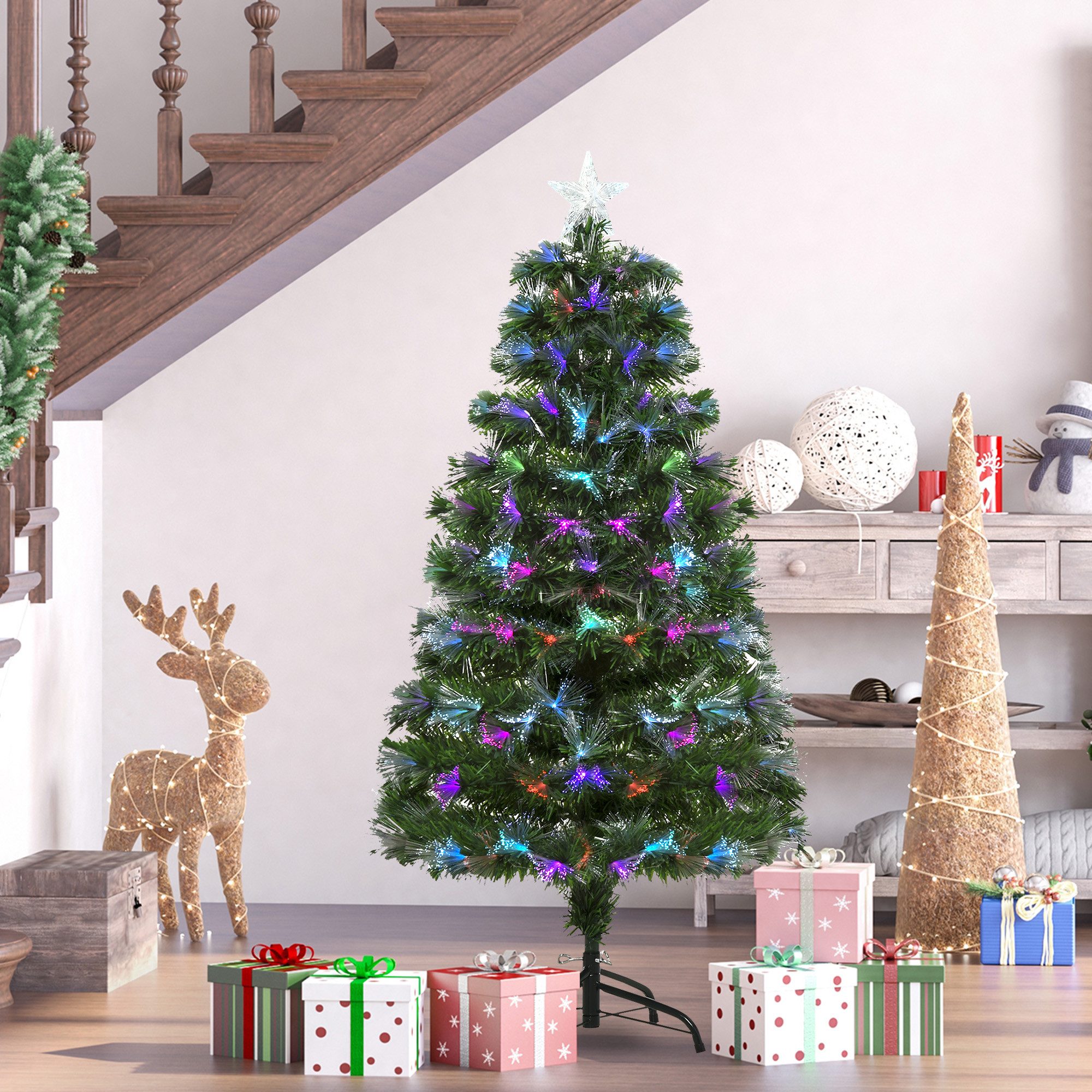 HOMCOM Künstlicher Weihnachtsbaum künstlich Christbaum 120 cm mit 59 Zapfen, Schnee, 1111 Spitzen, Kunsttanne, 66 x 120 cm, grün