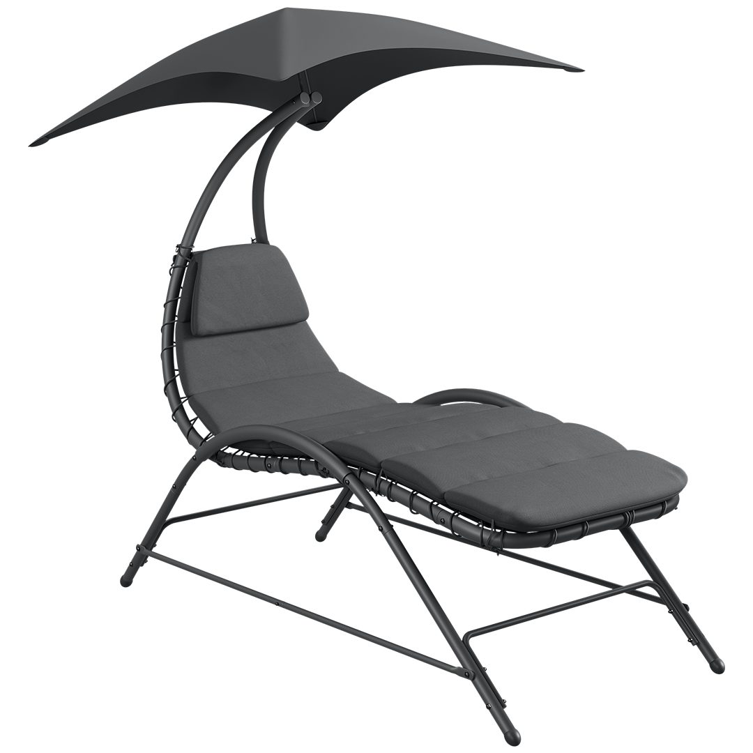 STEELSØN Gartenliege Nyria Sonnenliege mit Sonnendach, anthrazit, Liegestuhl mit Kissen, wetterfest, Relaxliege bis 120kg, Stahlgestell