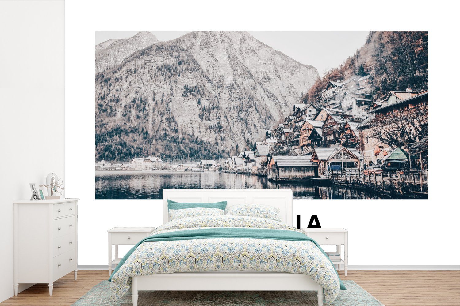 MuchoWow Fototapete Österreich - Wasser - Berge - Alpen, Matt, bedruckt, (6 St), Wallpaper für Wohnzimmer, Schlafzimmer, Kinderzimmer, Vinyl Tapete