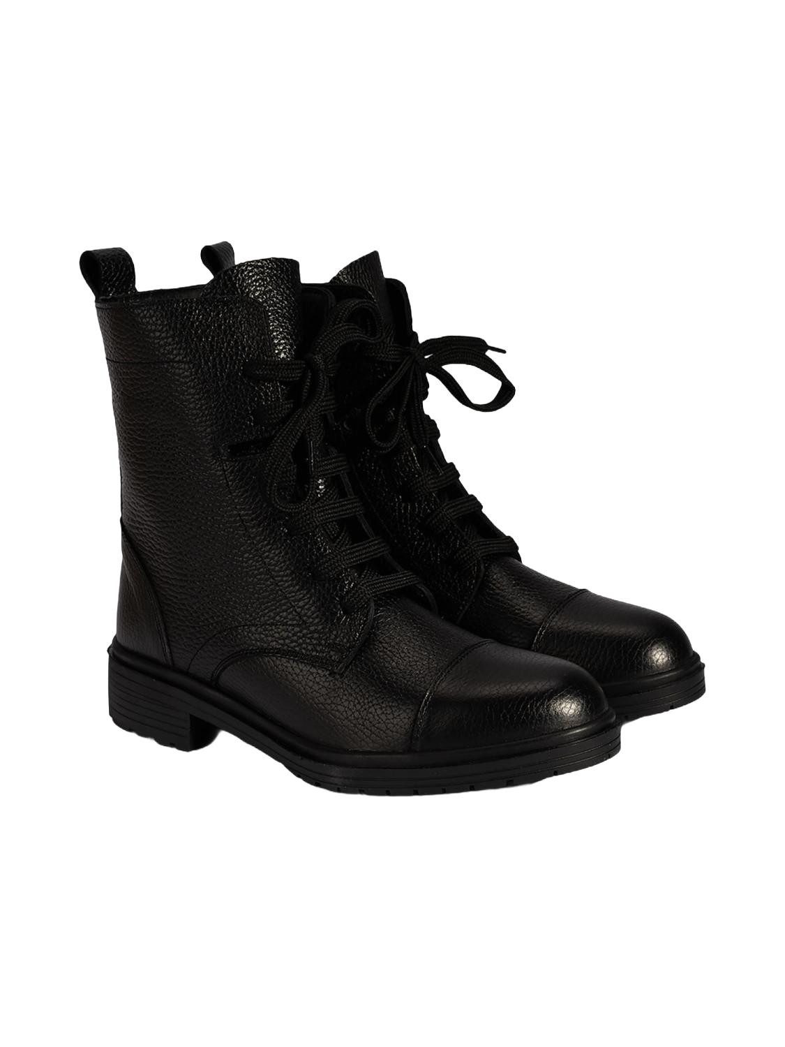 Desa Damen-Schnürstiefel – Obermaterial Leder, Textilfutter, 3,5 cm flache Stiefel