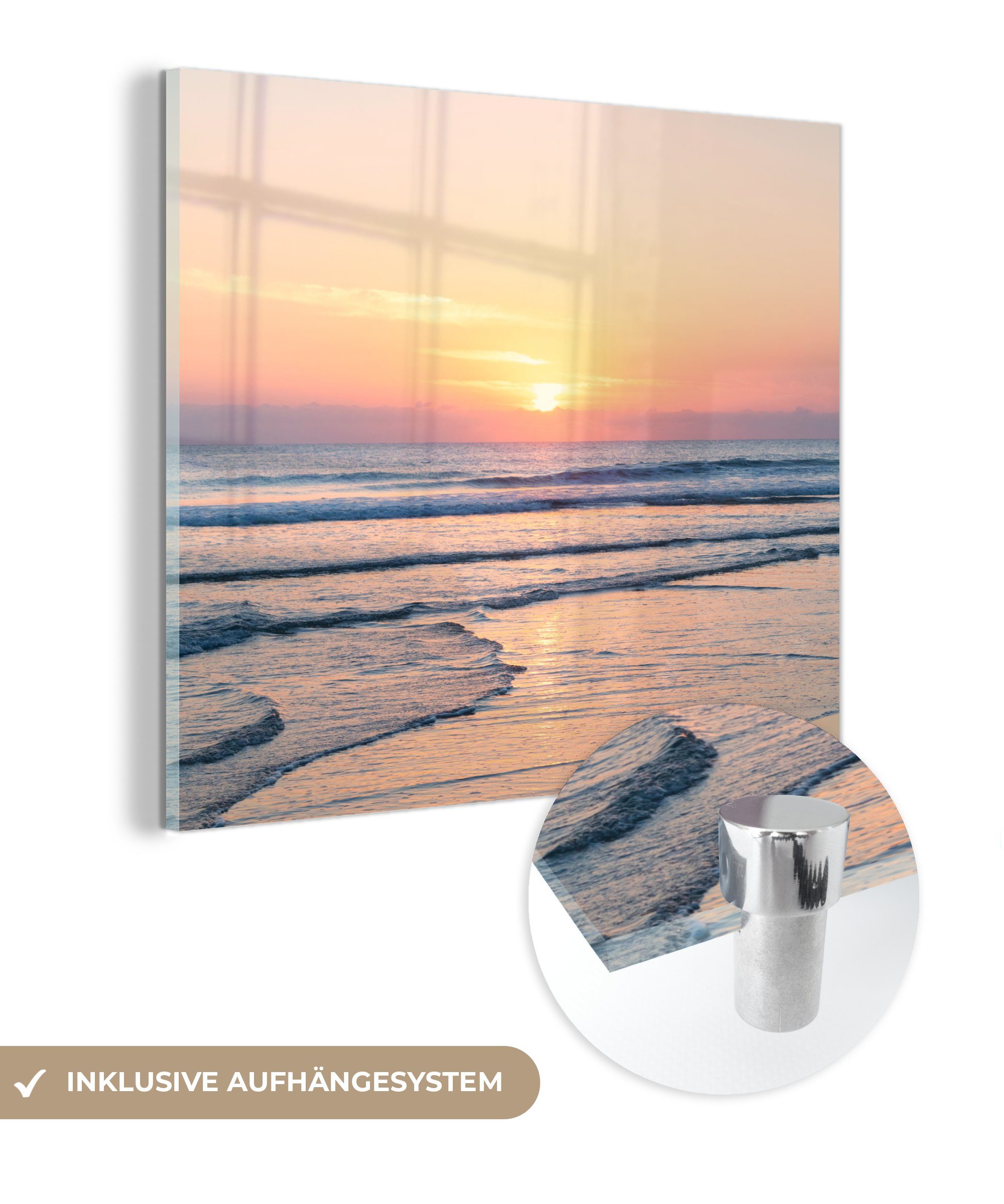 Acrylglasbild - Wanddekoration Bilder - (1 MuchoWow auf St), - Meer Glas Pastell Glasbilder - Foto Sonne, auf - Wandbild Glas