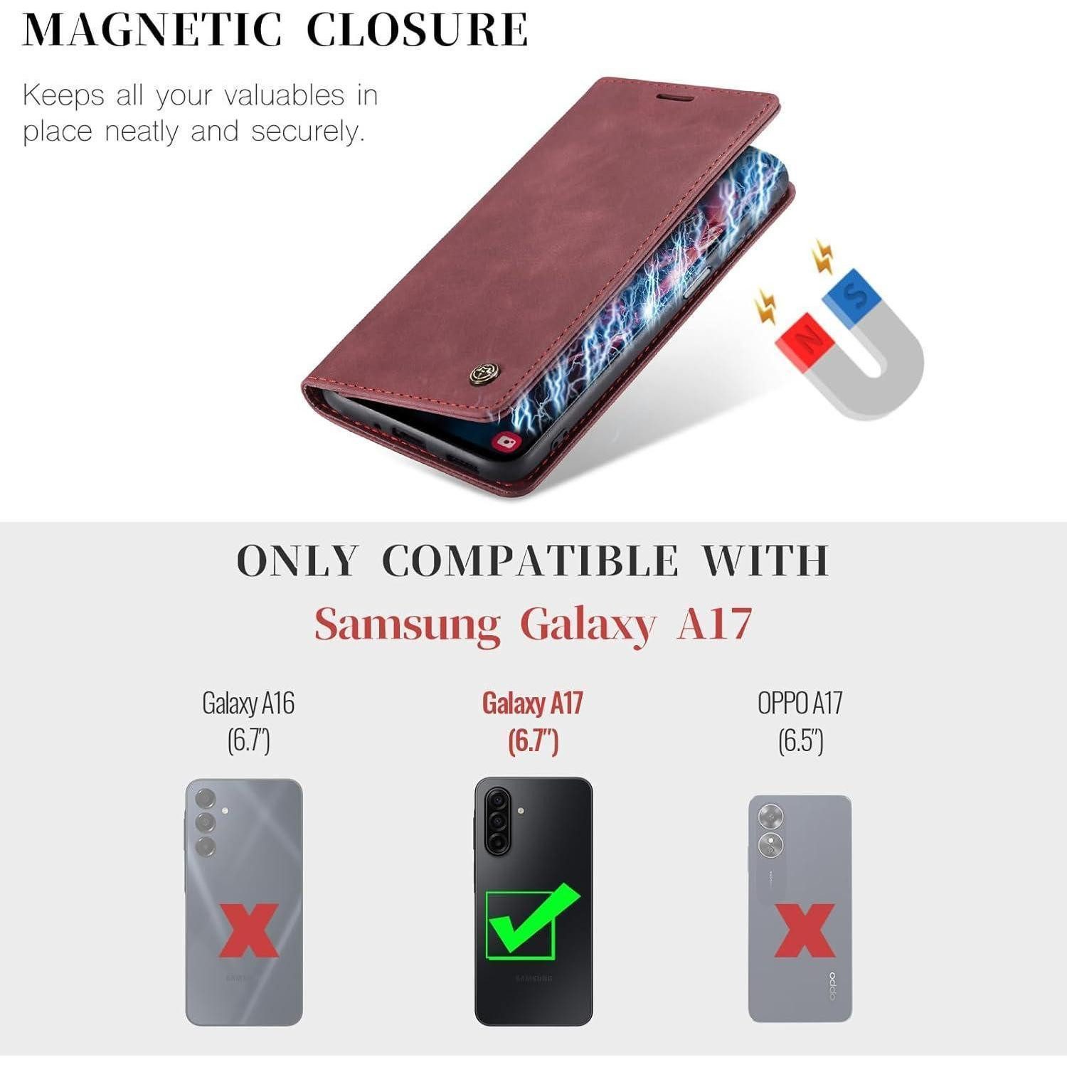 LuxusKollektion Flip Case Handyhülle A17 5G Klapphülle Leder Kartenfach für Galaxy A17 Weinrot