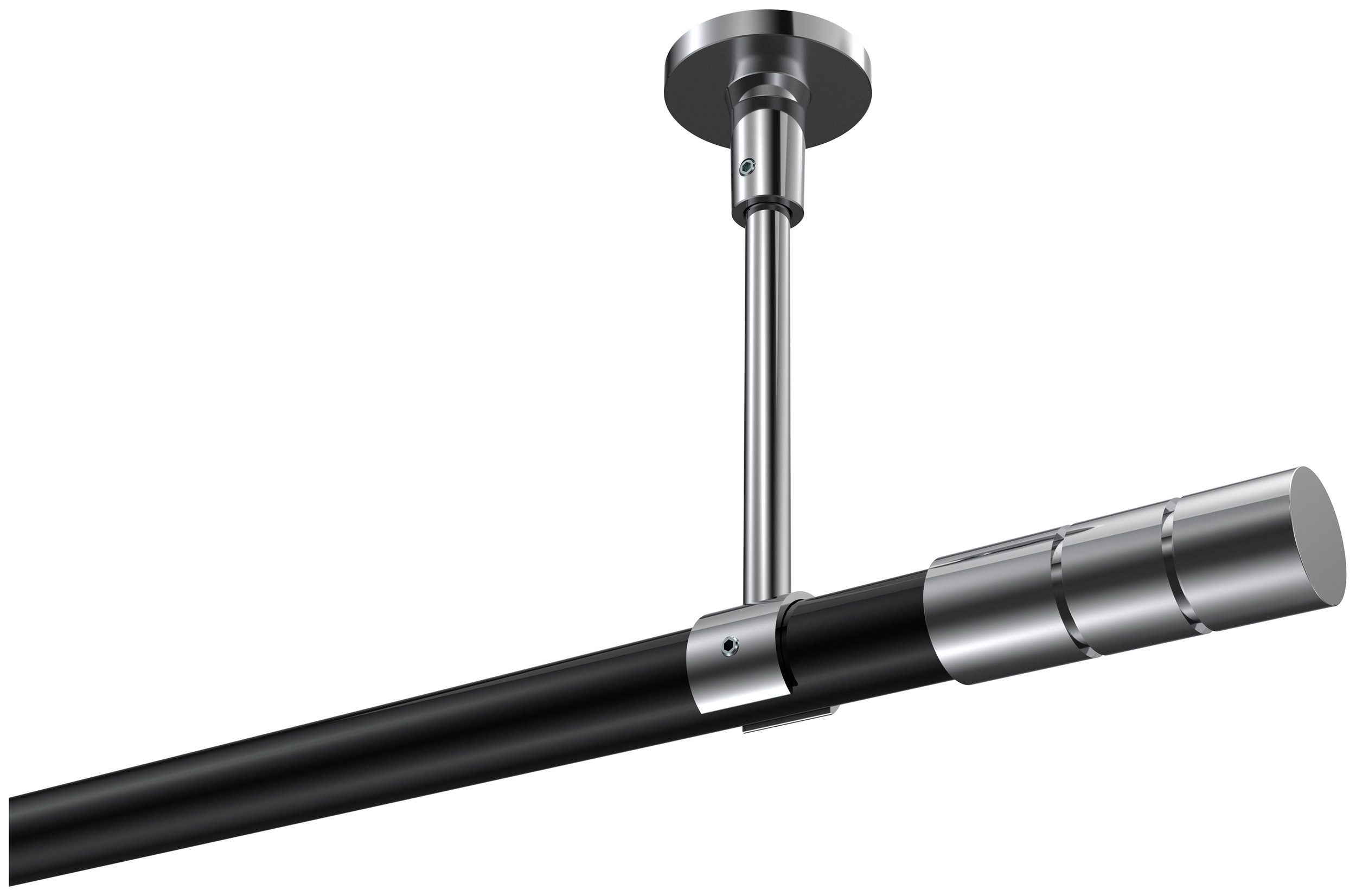 INTERDECO Gardinenstange Sonette Elanto, Ø 20 mm, 1-läufig, Fixmaß, kürzbar, Deckenmontage, Metall, Schwarz / Chrom / Bicolor