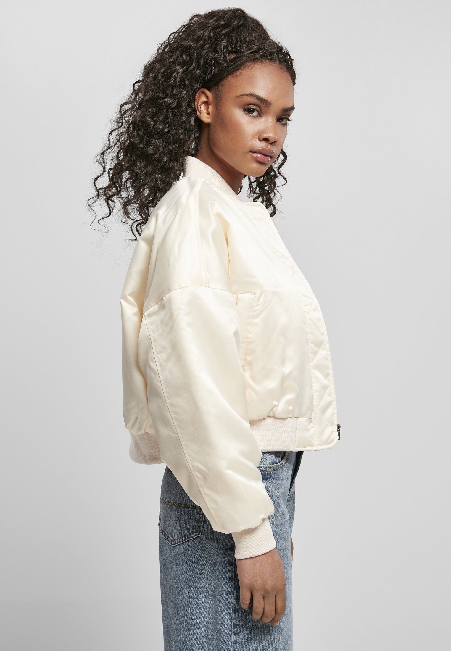 Bomber (1-St) URBAN Ladies Short Bomberjacke whitesand Damen CLASSICS Jacket Oversized Satin