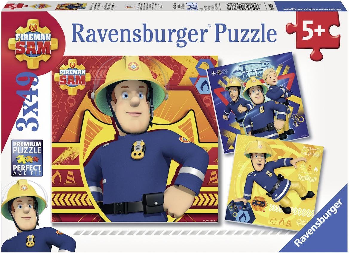 Image of 3er Set Puzzle, je 49 Teile, 21x21 cm, Feuerwehrmann Sam: Bei Gefahr Sam rufen