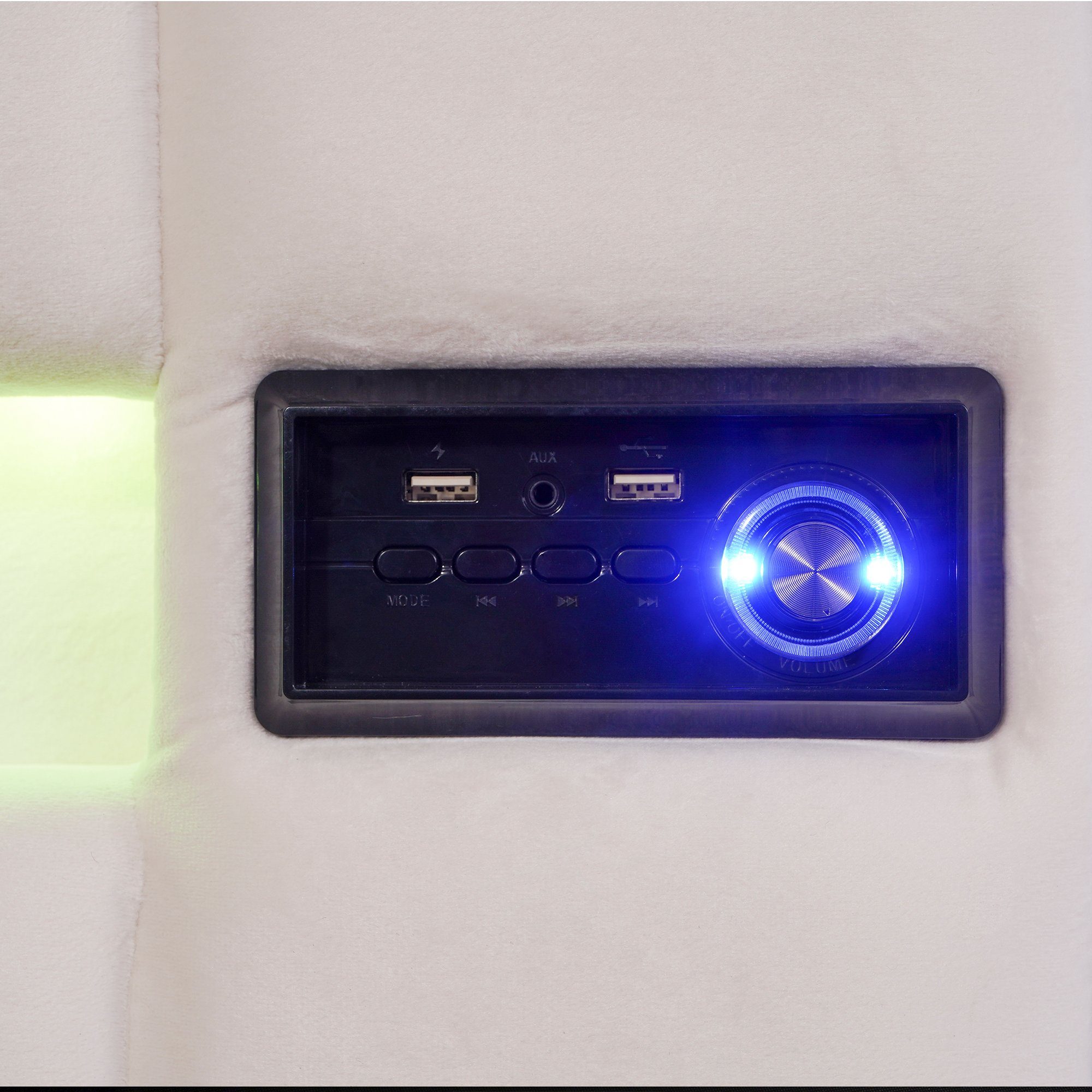 LED-Licht hydraulisches Samt Holzbett 140x200cm Polsterbett, Flieks beige USB-Laden