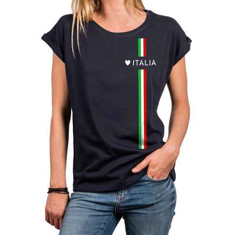 MAKAYA Print-Shirt Damen Italienische Mode Italia Top Italien Trikot Herz Italiano Style Kurzarmshirt, mit Druck