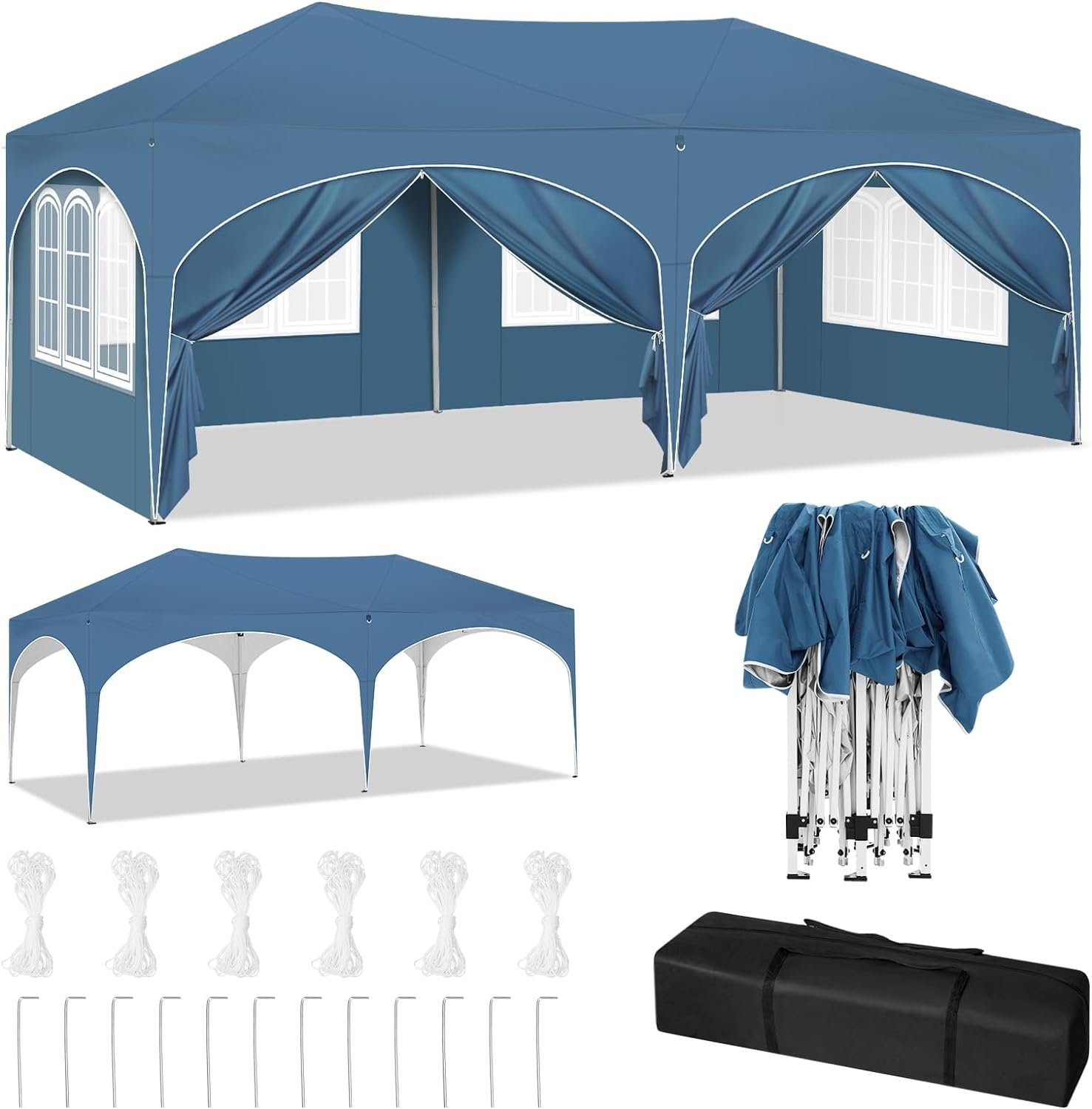 Woltu Pavillon, mit 6 Seitenteilen, 3x6 m, mit 6 Seitenwänden, höhenverstellbar