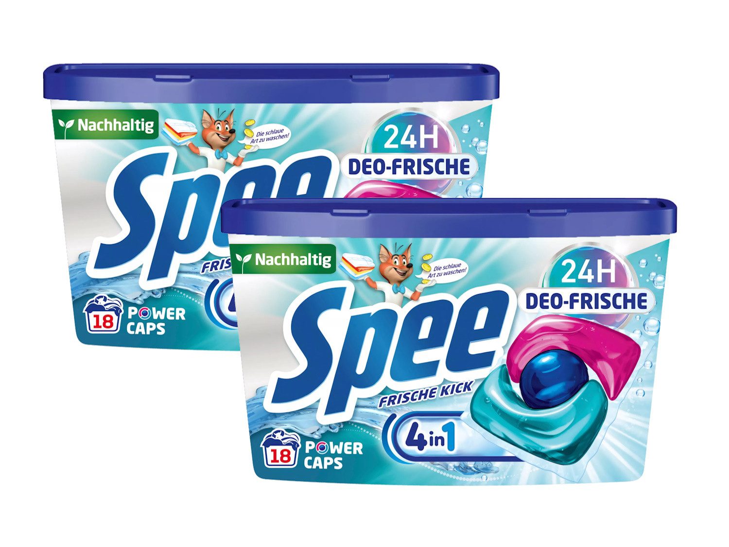 Spee Power Caps Deo-Frische Frische Kick (2x 18 WL) Vollwaschmittel (Spar-Pack, [36-St. mit 4 + 1 Formel bekämpft Alltagsgerüche für 24 h Deo-Frische für Temperaturen von 20° - 95° C)