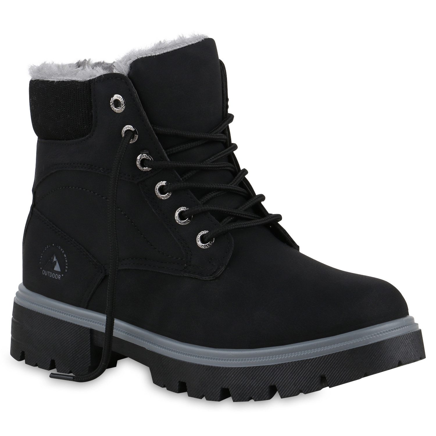VAN HILL 841423 Stiefelette Damen Warm Gefütterte Worker Boots Stiefeletten Bequeme