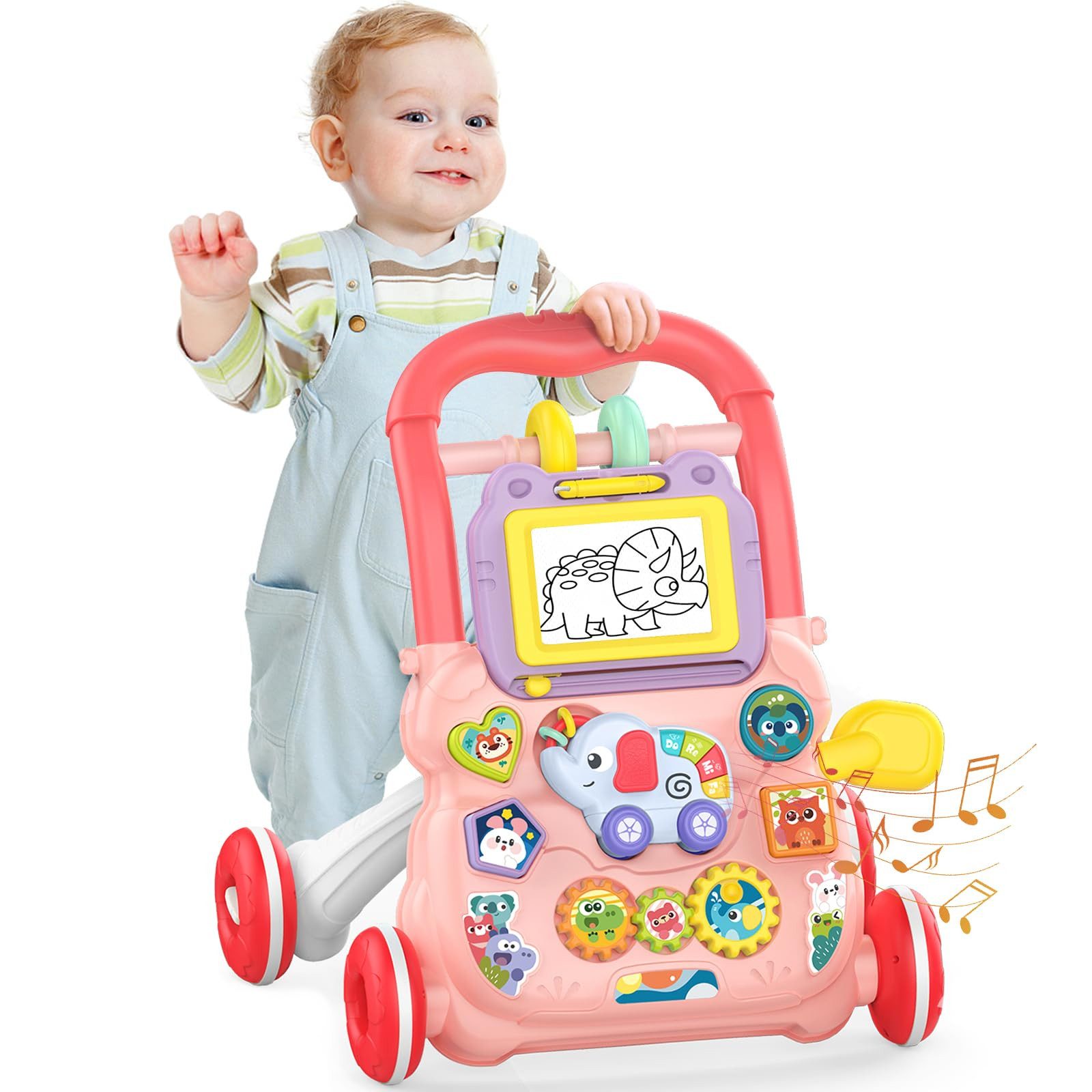 GOOLOO Lauflernwagen Lauflernwagen 2 in 1 Babywalker Lernspielzeug mit Reißbrett