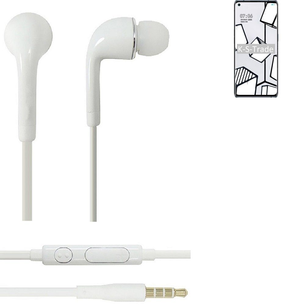 K-S-Trade für Oppo A55 In-Ear-Kopfhörer (Kopfhörer Headset mit Mikrofon u Lautstärkeregler weiß 3,5mm)