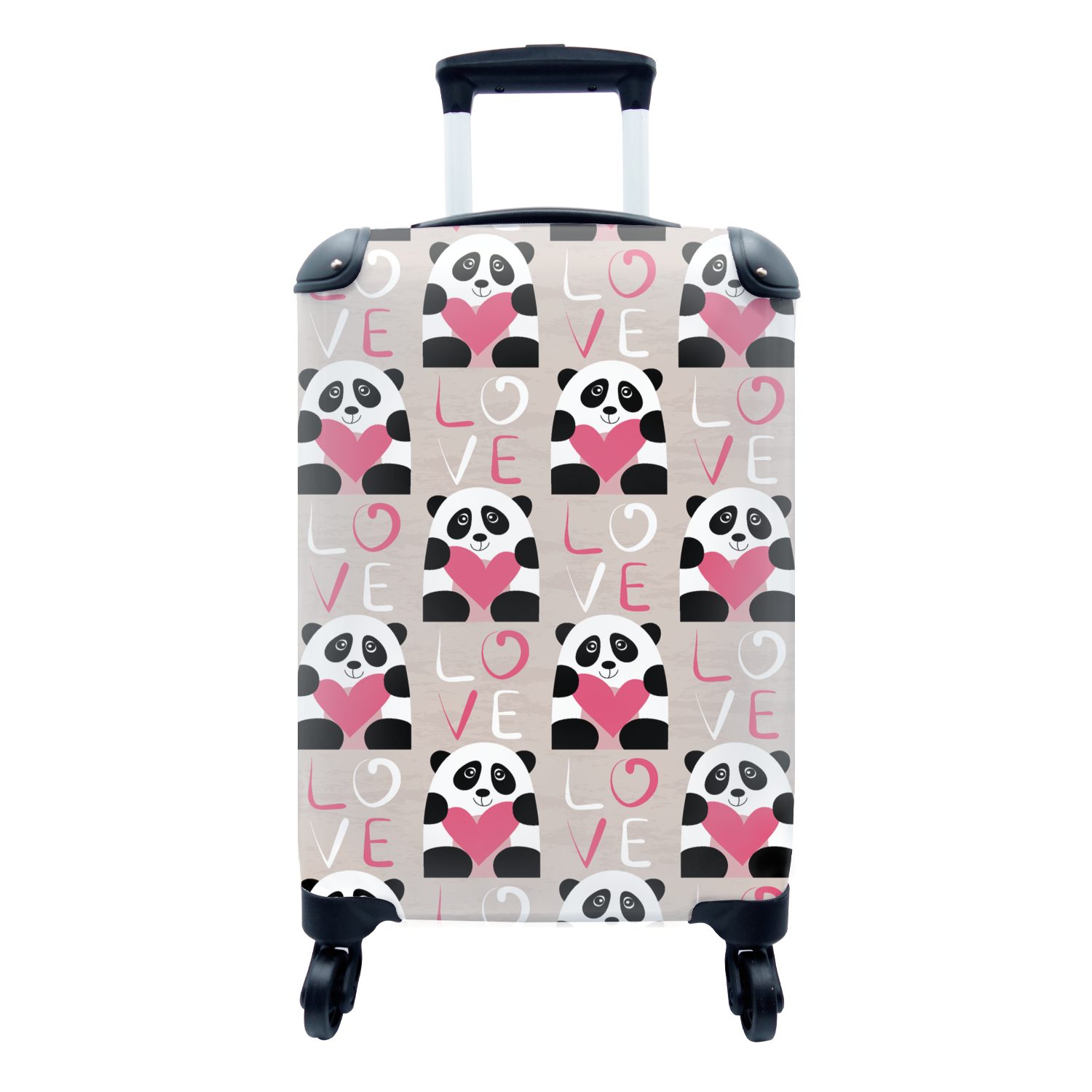 MuchoWow Handgepäckkoffer Herzen - Panda - Muster, 4 Rollen, Reisetasche mit rollen, Handgepäck für Ferien, Trolley, Reisekoffer
