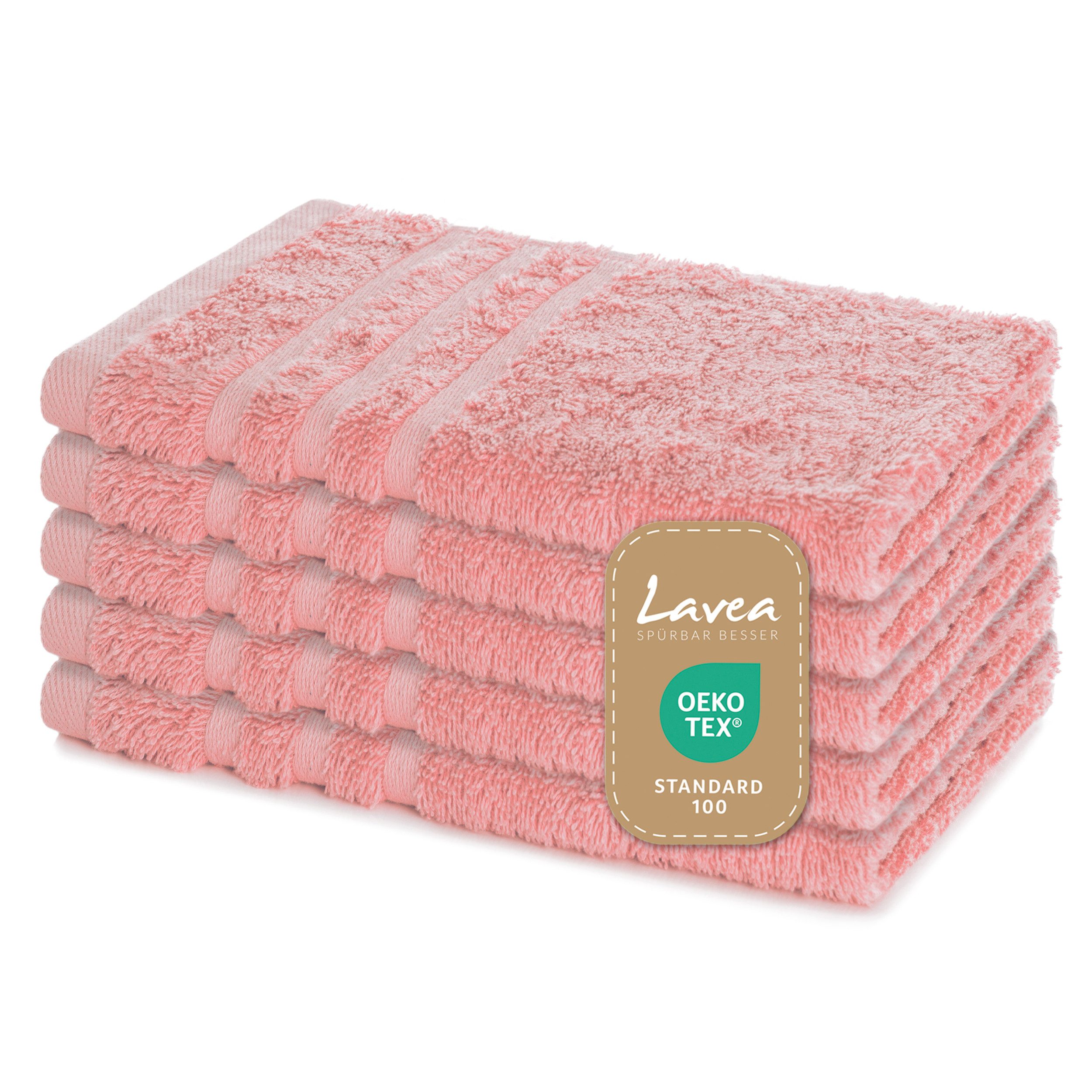 Lavea Gästehandtuch 5er Set Gästehandtücher, Elena Frottee, 30x50 cm Gästetuch, 100% Baumwolle (5er Set), 500 g/m² Frottier, weich & saugstark, pflegeleicht