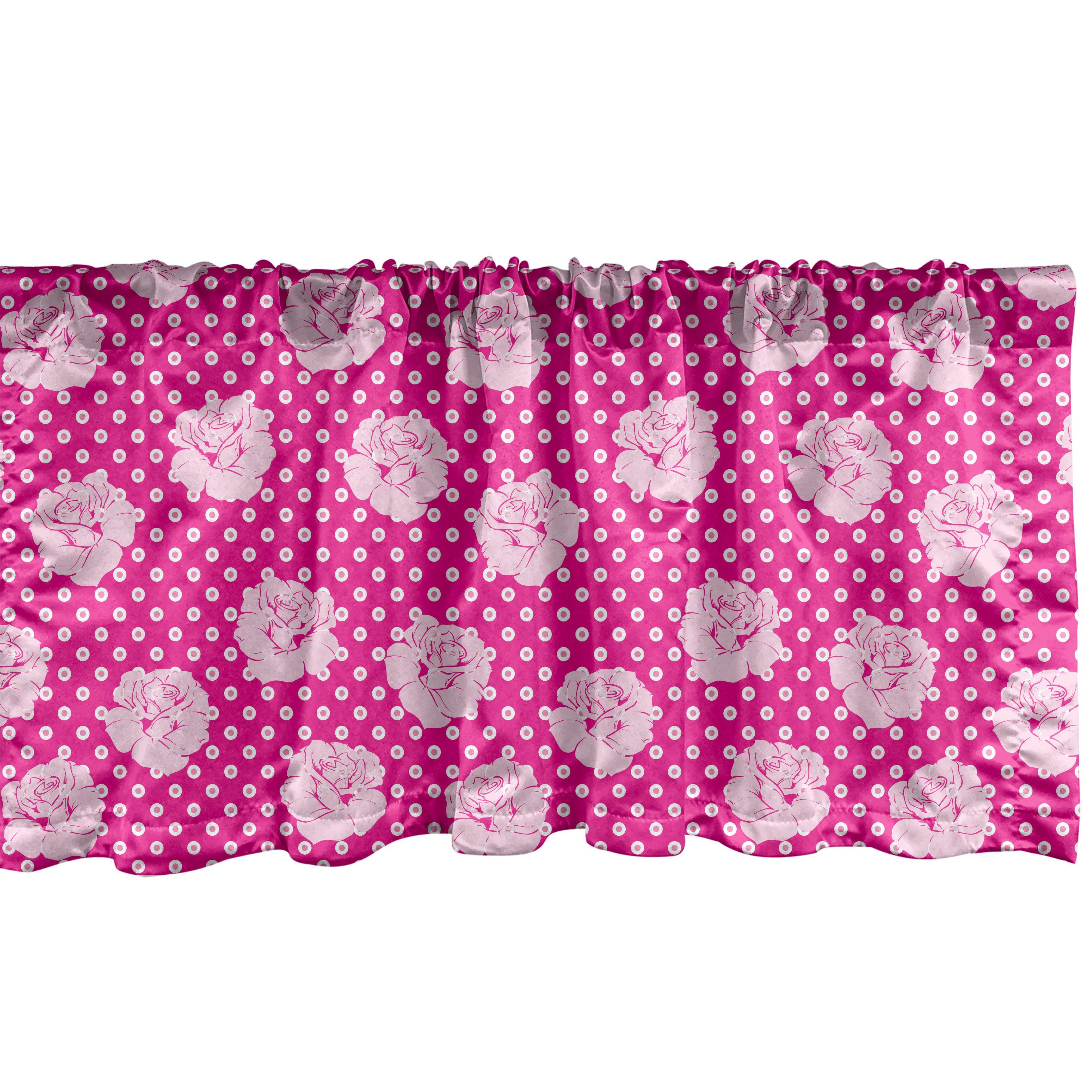 Scheibengardine Vorhang Volant für Küche Schlafzimmer Dekor mit Stangentasche, Abakuhaus, Microfaser, Blumen Rhythmische Tupfen Roses