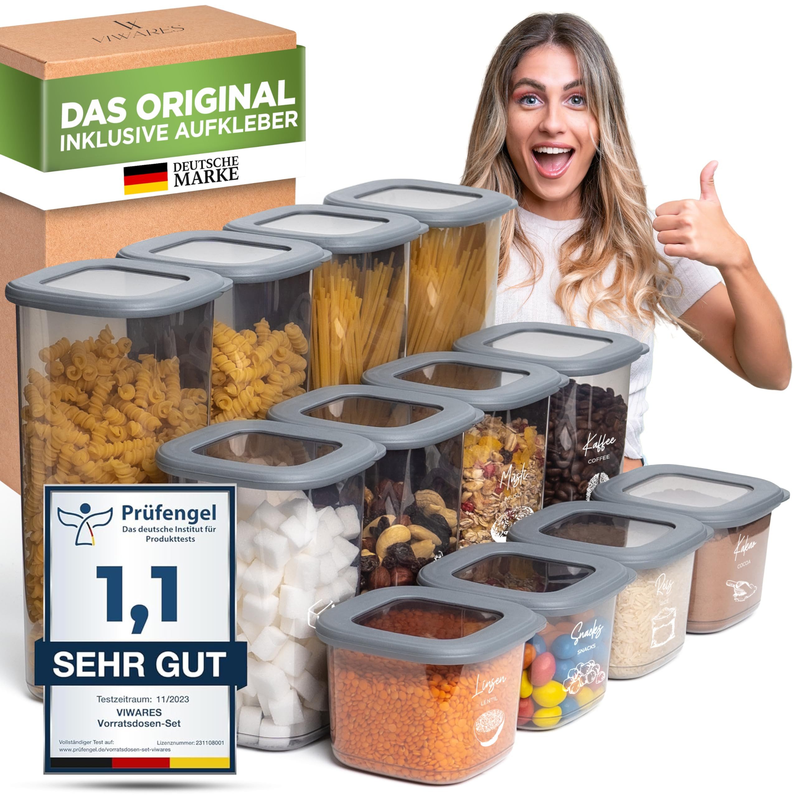 Viwares Vorratsdose Set Mix Anthrazit SERIE FOLY 12er, Polypropylen, (Set, 12-tlg., 12er), BPA Frei,Stapelbar