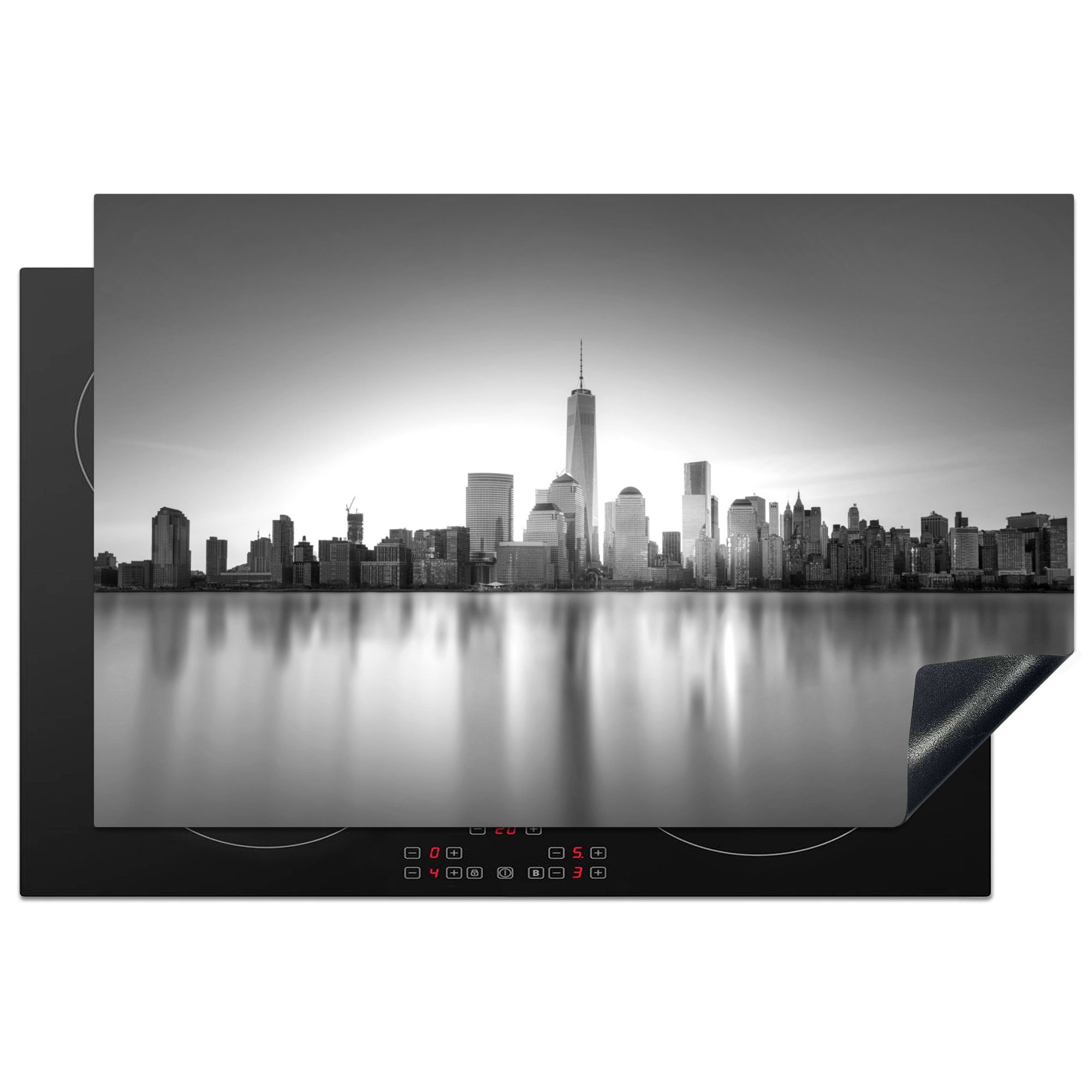 am schwarz York Skyline die Wasser für Herdblende-/Abdeckplatte City MuchoWow 81x52 Ceranfeldabdeckung von Vinyl, Induktionskochfeld tlg), Schutz - küche, cm, New (1 und weiß,