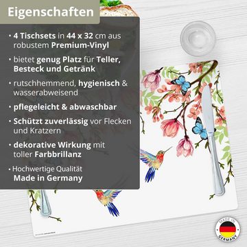 Platzset, Tischset, Platzset abwaschbar - Kolibris und Schmetterlinge, cover-your-desk.de, (aus erstklassigem Vinyl (Kunststoff - BPA-frei), 4-St., rutschfeste Tischunterlage in tollem Design), Made in Germany