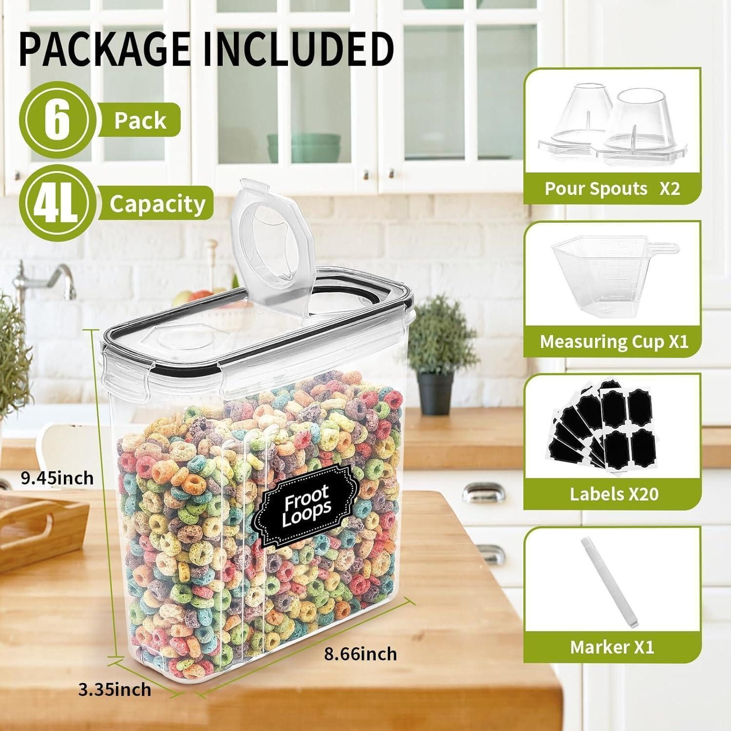 LuxusKollektion Müslispender Müslibehälter 6 luftdicht Frischhaltedosen Deckel 6er-pack