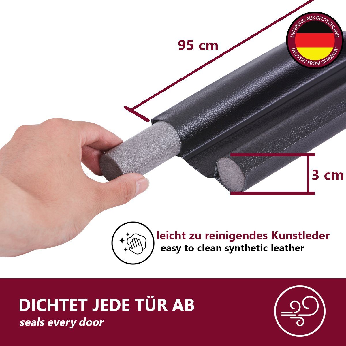 ecom delivery Zugluftstopper Zugluftstopper für Türen, selbstklebend,  individuelle Länge, 1-tlg., Starker halt, rutschfest, Kälte & Lärmschutz