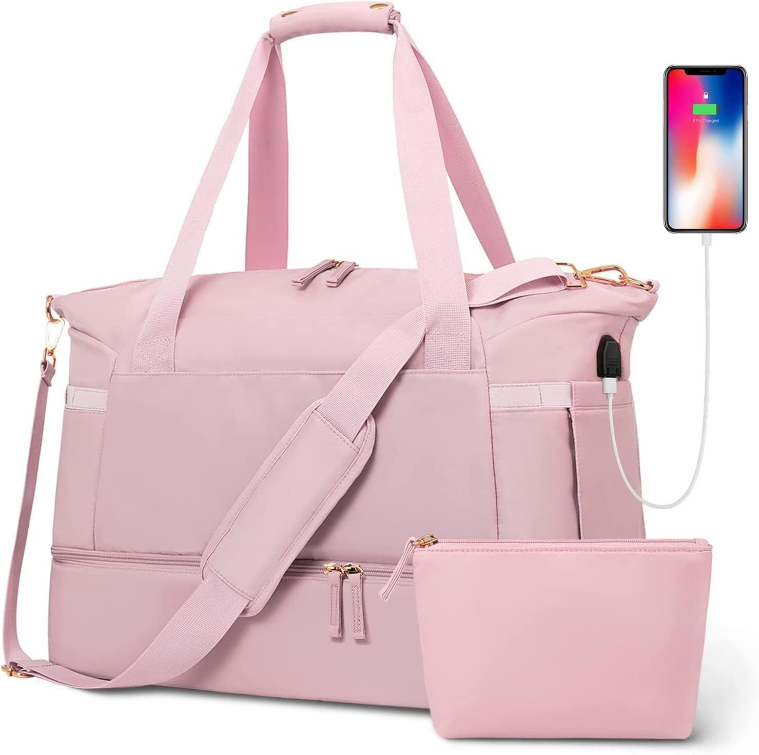 AURIVION Handtasche Sporttasche mit USB & Feucht-Trocken-Trennung für Reisen (Set, 2-tlg., Reise Handtasche für Damen & Herren, praktisch & vielseitig), Weekender Fitness Tasche für Gym, Urlaub & Übernachtung
