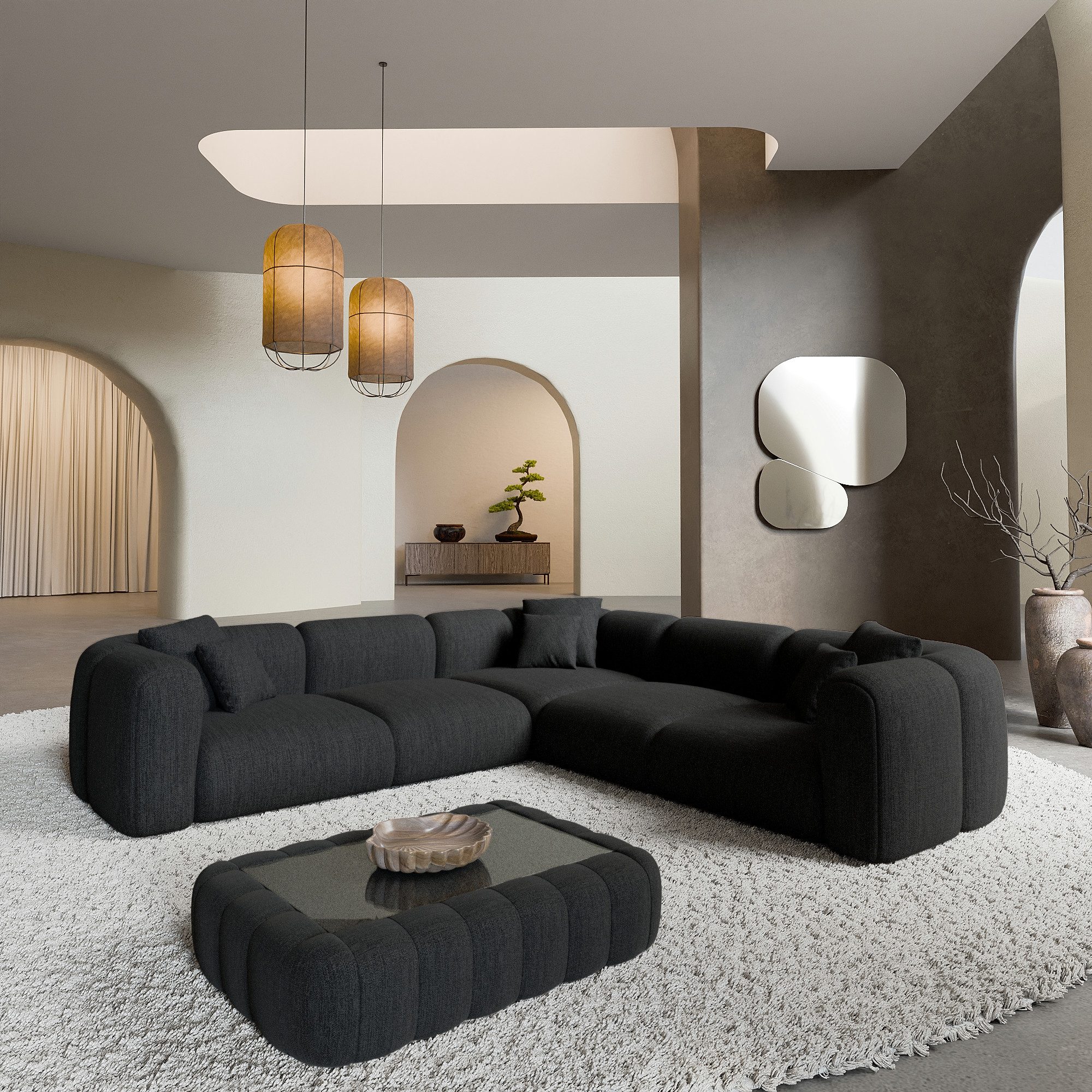 Sofa Dreams Ecksofa Venturia L Form Polstersofa, Lounge Design, 4-Sitzer, Strukturstoff Bezug in Schwarz