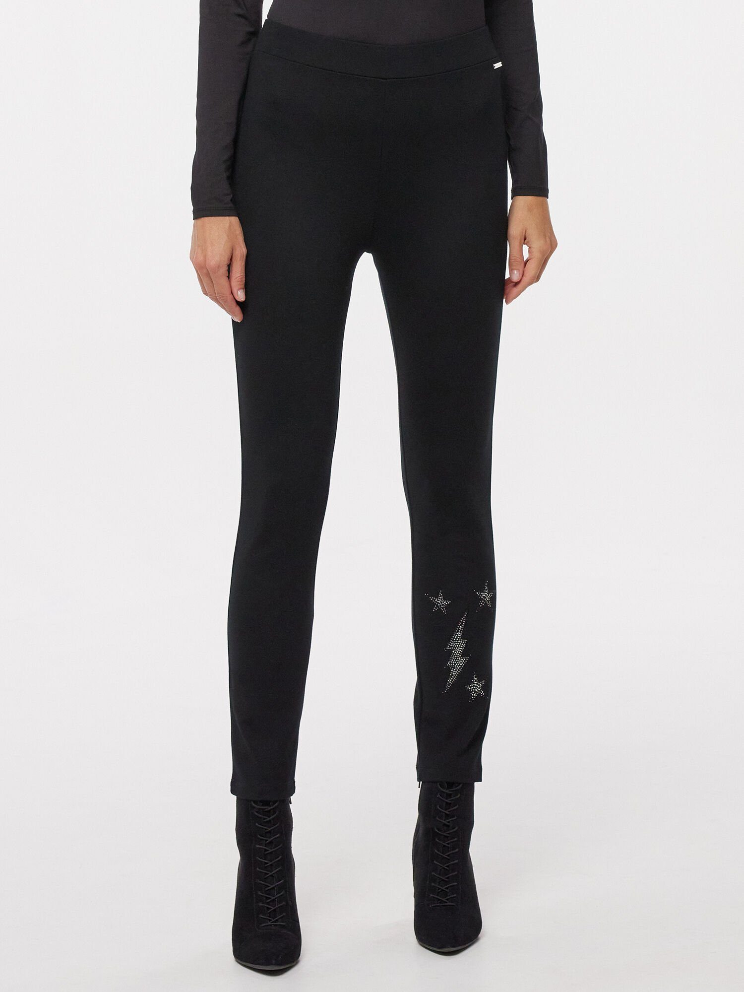 Sarah Kern Jerseyhose Courtelle-Hose figurbetont mit Strassdetails