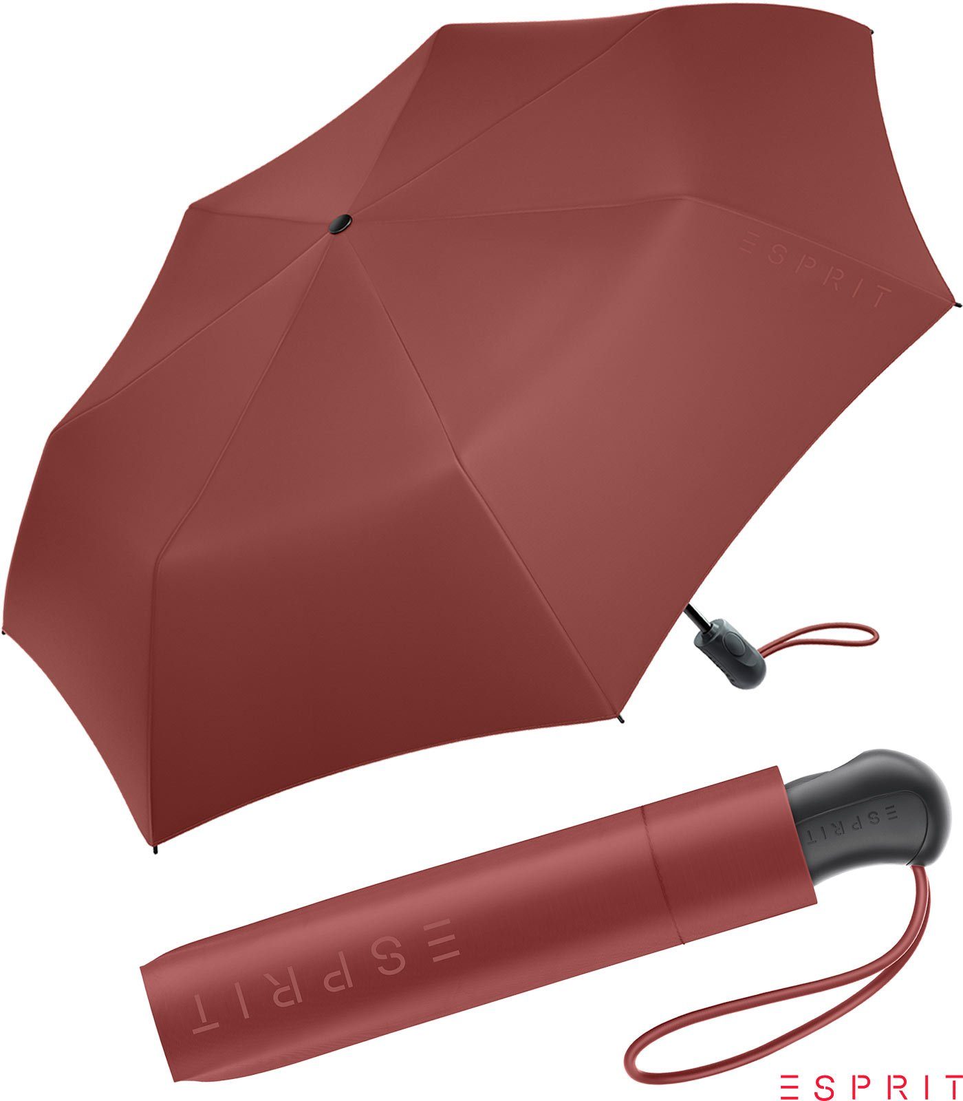 Esprit Taschenregenschirm Damen Easymatic Light Auf-Zu Automatik HW 2022 - russet brown, stabil, praktisch, in den neuen Trendfarben braun