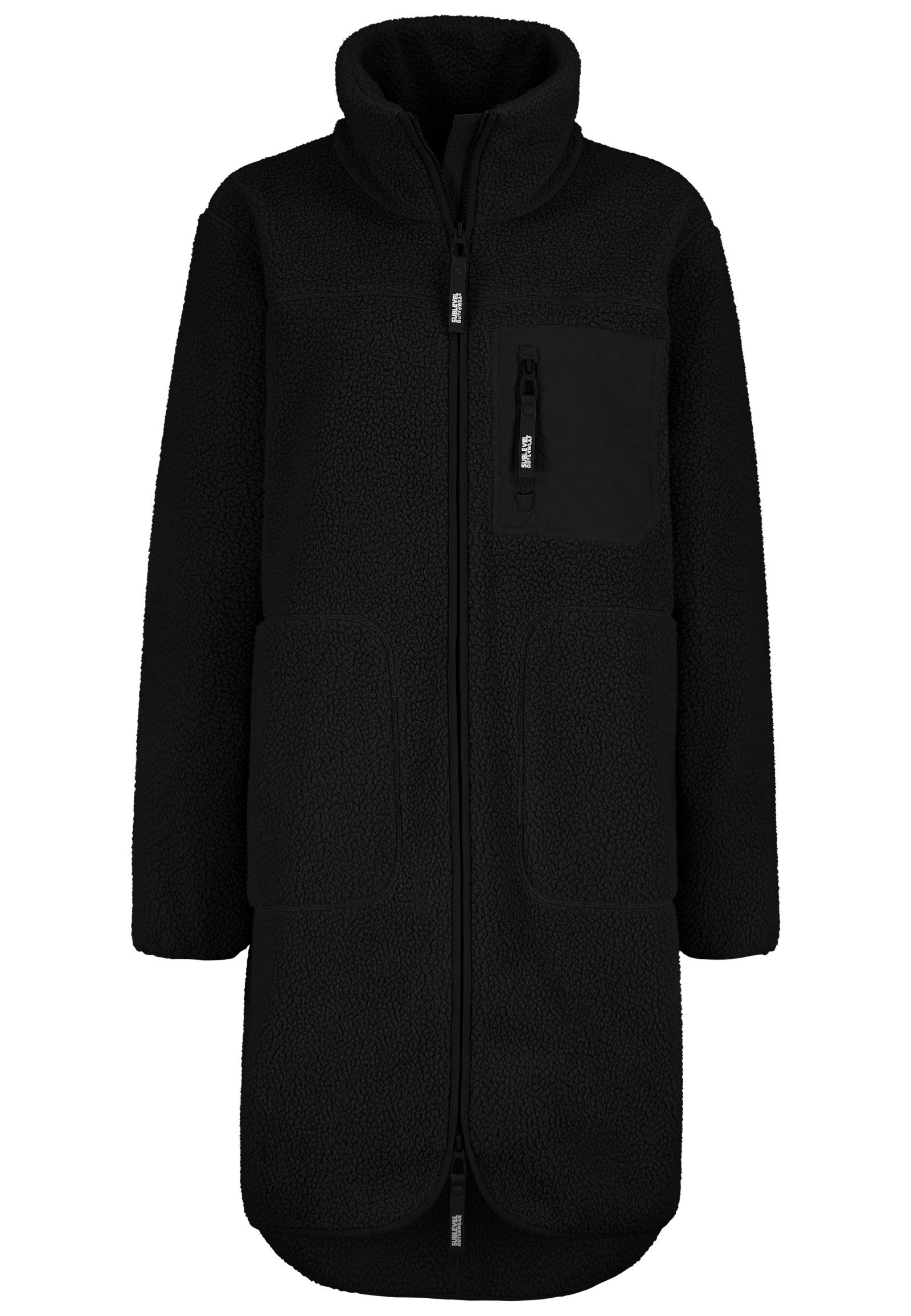 SUBLEVEL Fleecejacke Damen Fleecemantel lang mit Stehkragen, Brusttasche