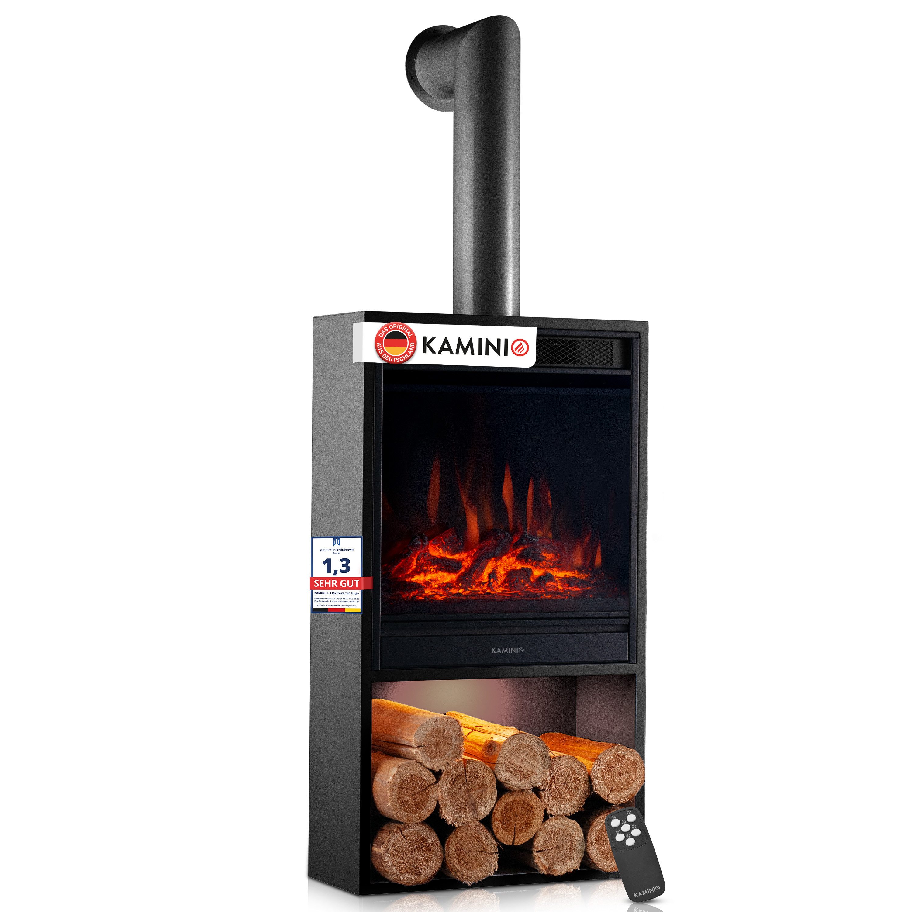 KAMINIO Elektrokamin HUGO, Elektrischer Kamin mit 3D-Flammeneffekt, Heizung 1800W