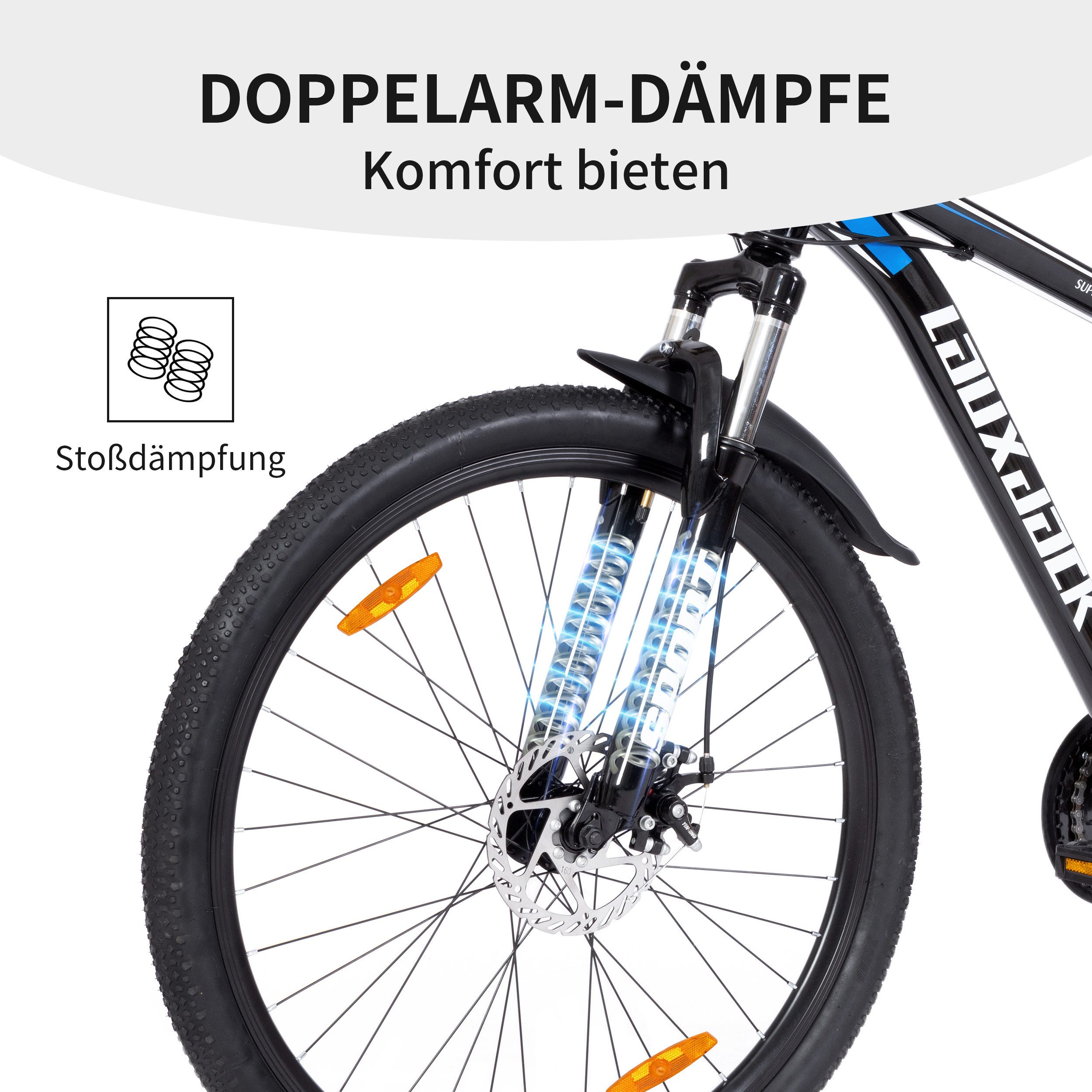 Lauxjack Mountainbike 28 Zoll, Fahrrad, MTB, Herren, Shimano 21-Gang, Komfort, 21 Gang Shimano Tourney RD-TY300/200 Schaltwerk, Kettenschaltung, (Set), City, Straße, Schotter, Alltag, Tour, robust