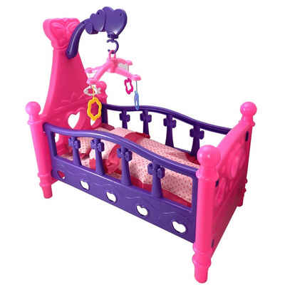 TikTakToo Puppenbett 3in1 Kinder Puppenwiege Bettwäsche ohne Puppe (komplettes Spiel-SET, 49 x 28 x 48 cm), Puppenbett mit Kissen, Decke, Mobile für Kinderbett