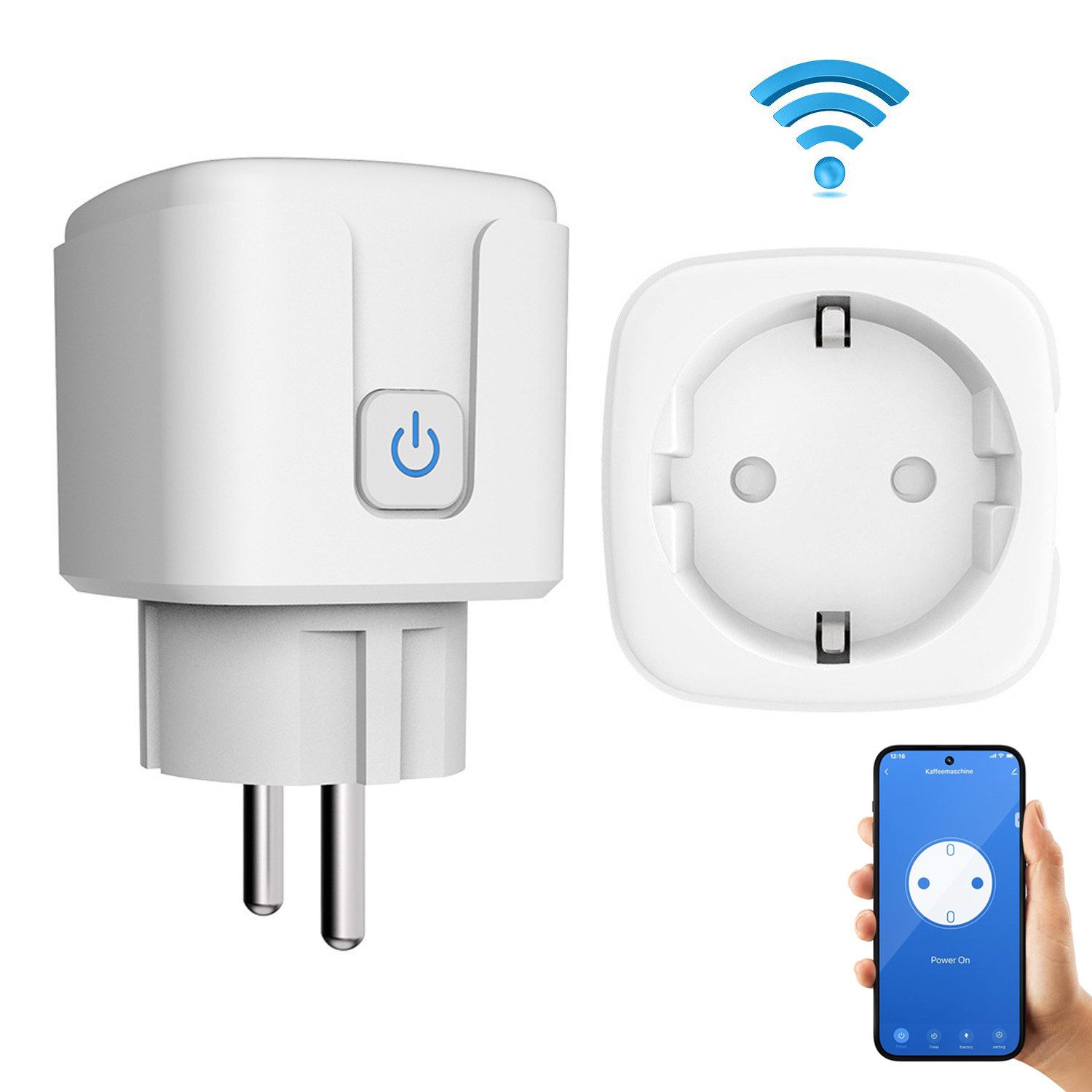 MOPUEA Funksteckdose Steckdose WLAN-Steckdose 16A und 20A Smart Plug 2er Funkschalt-Set, Steckdose mit App Steuerung und Timer, 2-St., Überwachung des Stromverbrauchs, Alexa & Google Home Kompatibel