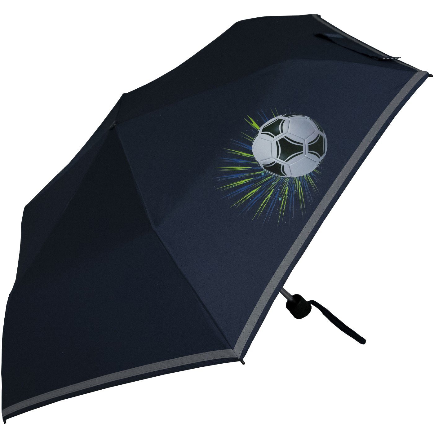 Knirps® Taschenregenschirm Kinderschirm 4Kids reflective mit Reflexborte, Sicherheit auf dem Schulweg, Fussball, Goal white – Bild 4 von 5