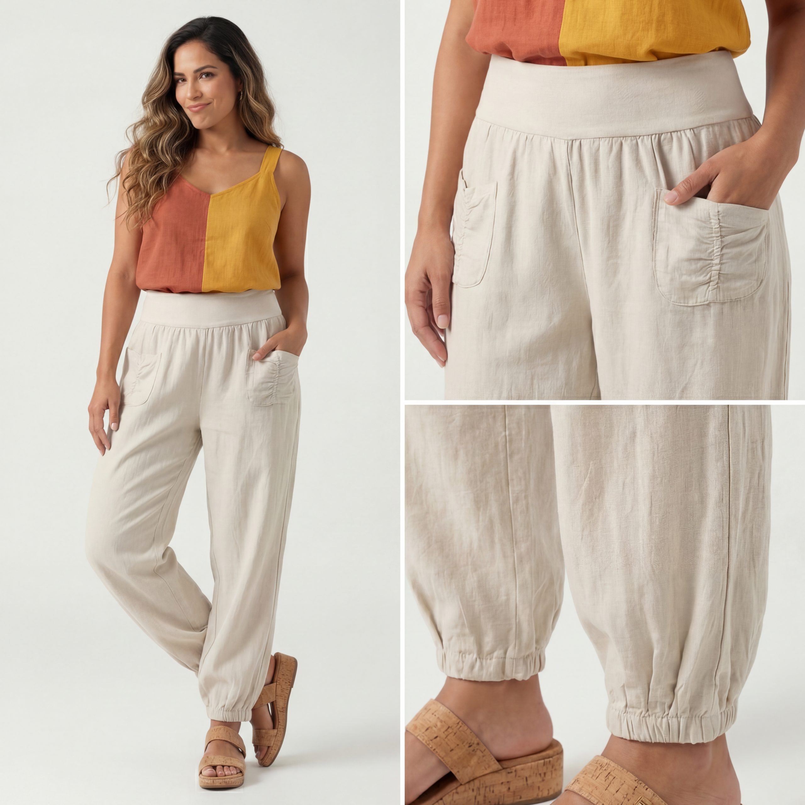 OriginalYou Leinenhose Sommerliche Leinen Pumphose luftig leichte Schlupfhose luftig & leichtes Leinengewebe, elastischer Bund, in Unifarbe
