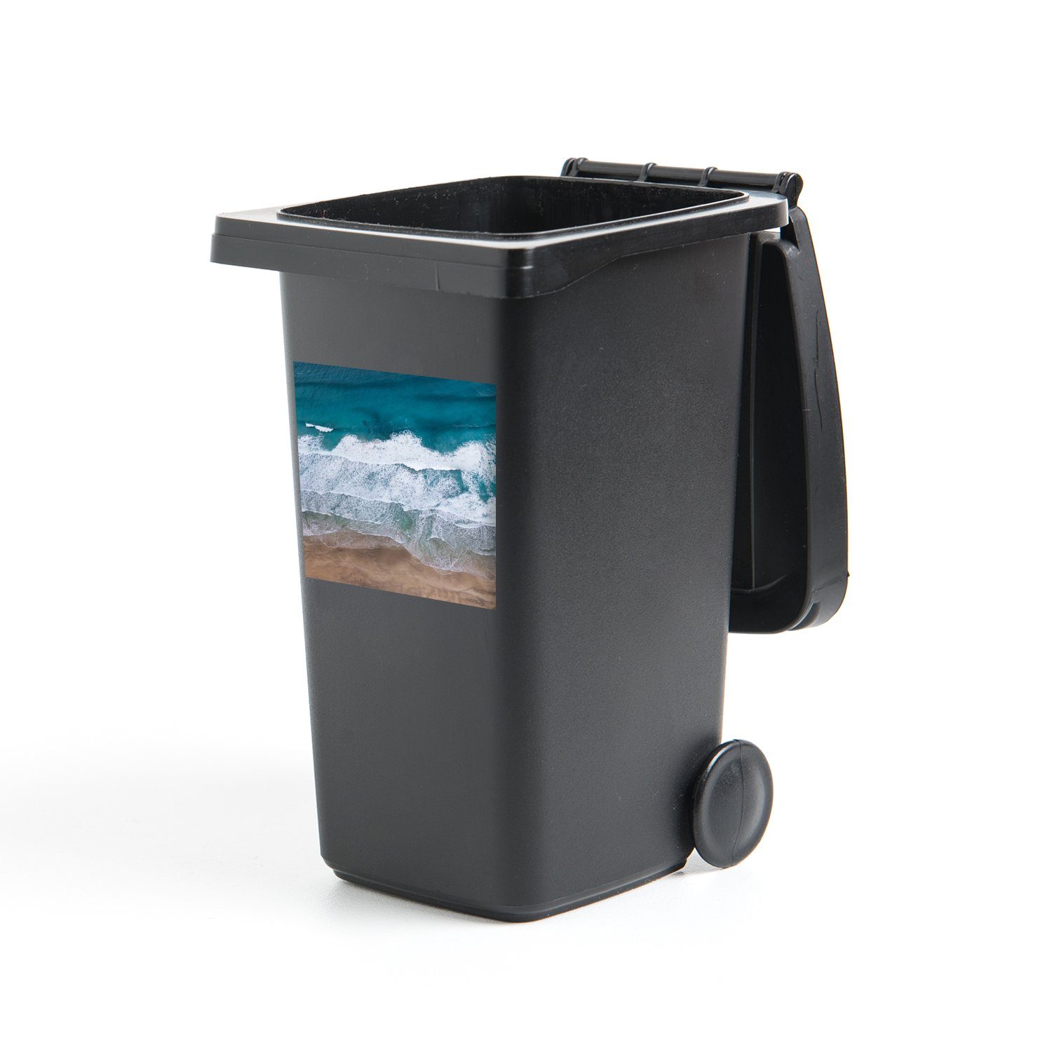 MuchoWow Wandsticker Strand - Meer - Wasser - Blau (1 St), Mülleimer-aufkleber, Mülltonne, Sticker, Container, Abfalbehälter