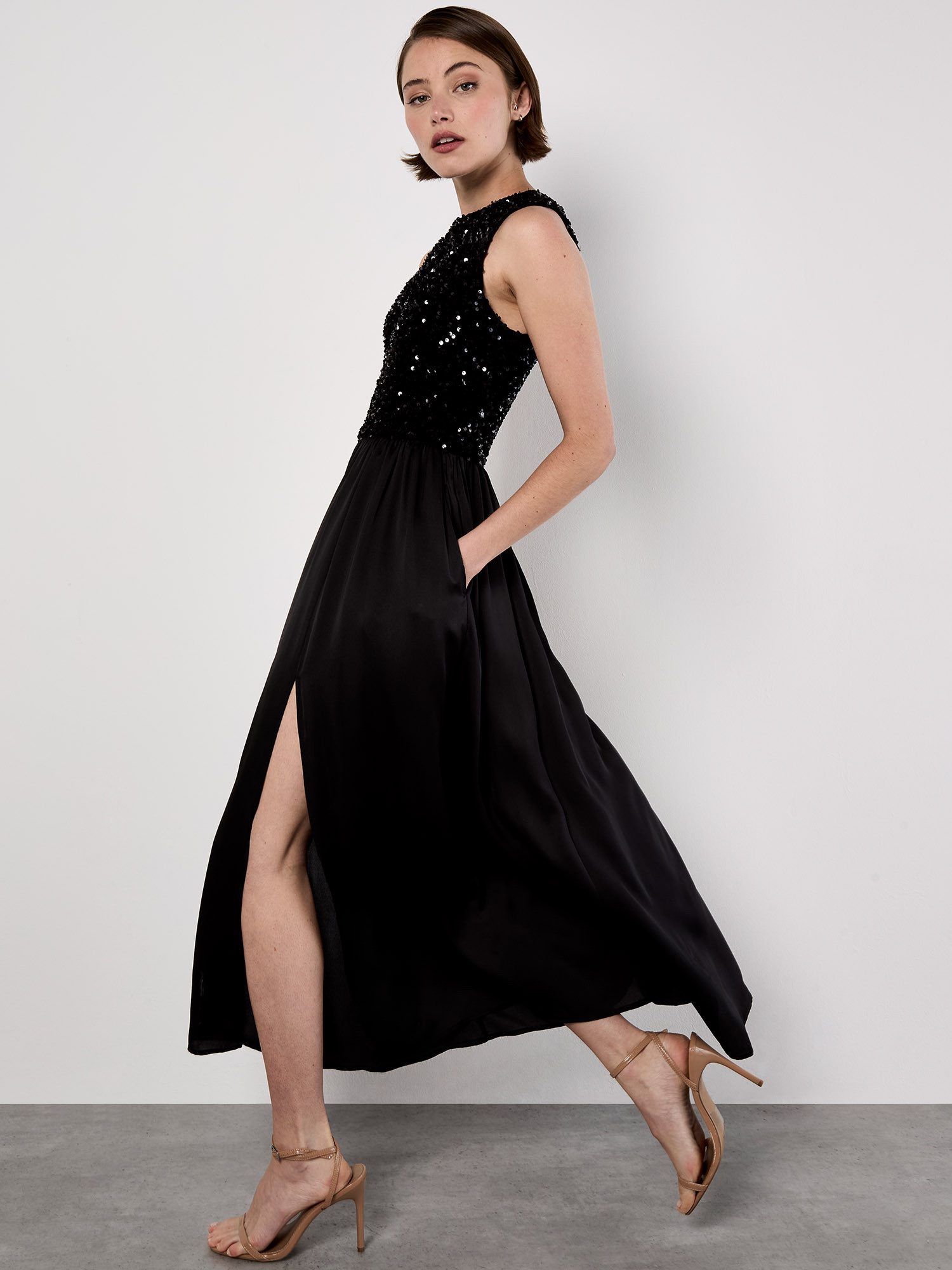 Apricot Partykleid Midikleid mit Pailletten