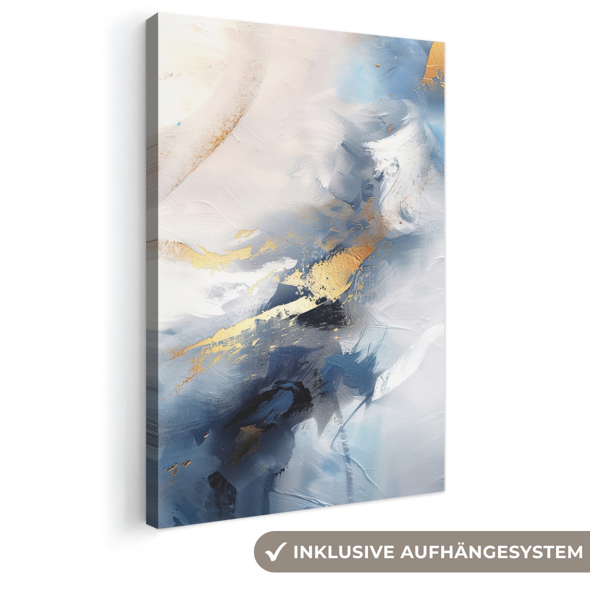 OneMillionCanvasses® Leinwandbild Blau - Modern - Marmor - Abstrakt - Gold, Fotodruck (1 St), Leinwand Canvas Wandbild, Wanddekoration 20x30 cm