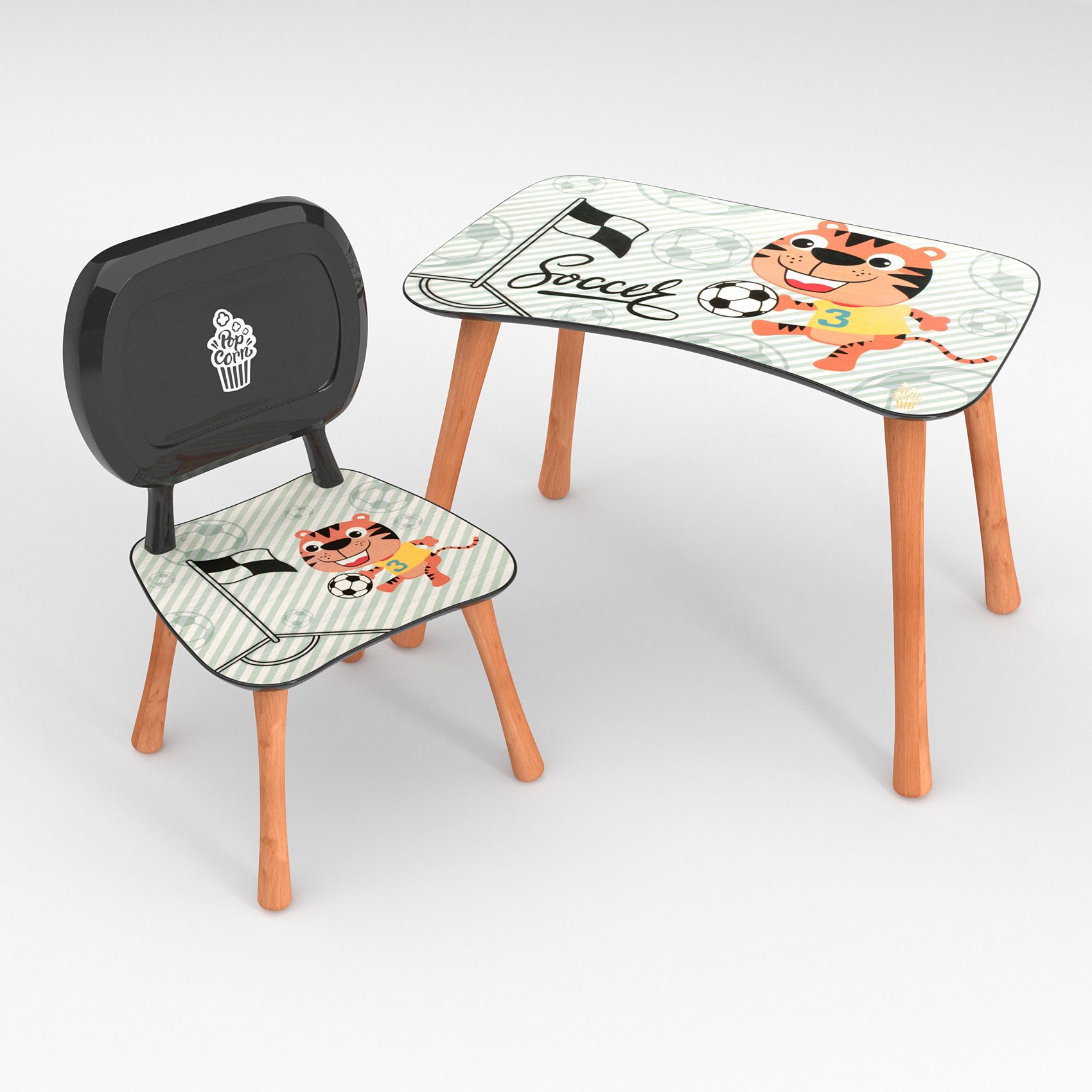 ANRO Kindertisch PopCorn Kindermöbel Stuhl + Tisch mit Motiv (11-St., Tisch mit Stuhl/ Hocker), Spannendes Kindermotiv Soccer Beige