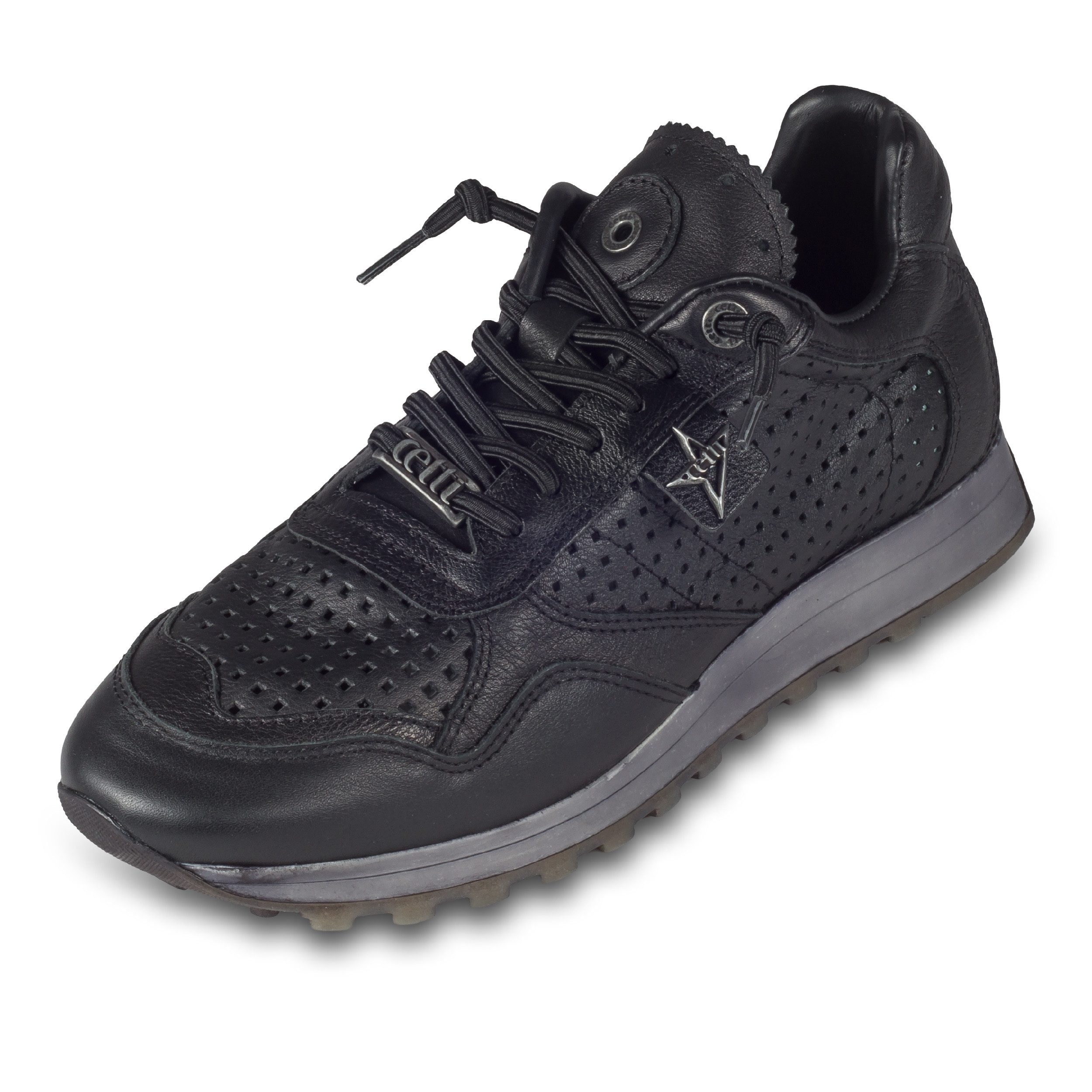 Cetti Herren Sneaker C848 schwarz, Leder perforiert (nature negro) Sneaker Gefertigt in Spanien