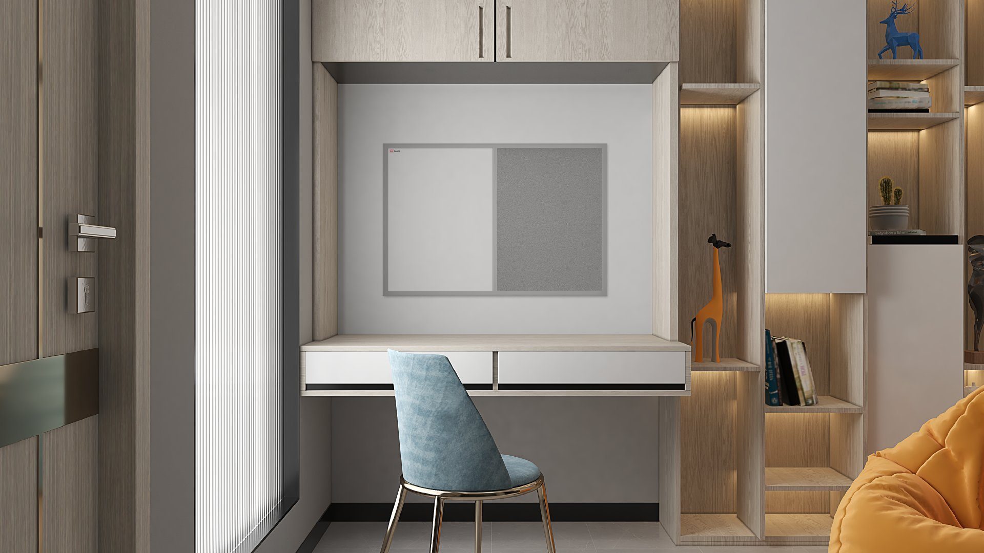 ALLboards Tafel Kombitafel, Kork grau / magnetisch weiß, Holzrahmen grau lackiert