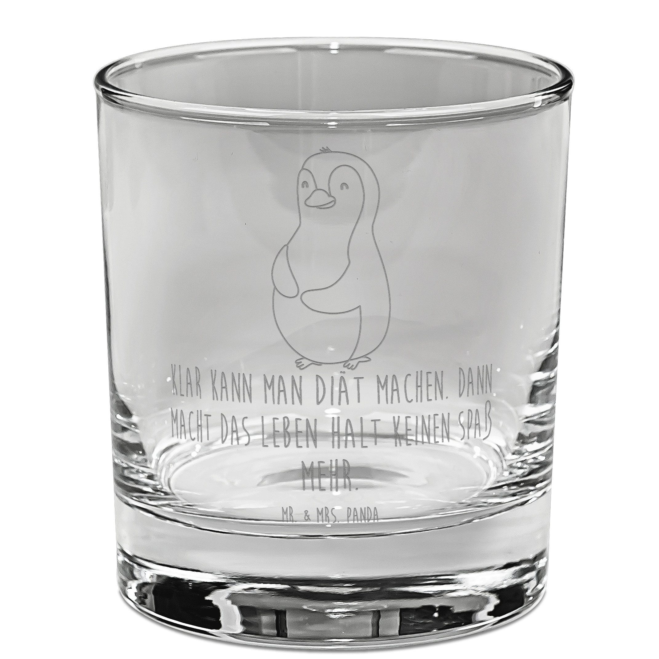 Mr. & Mrs. Panda Whiskyglas Pinguin Diät - Transparent - Geschenk, Whiskey Glas, Selbstliebe, dic, Premium Glas, Mit Liebe graviert