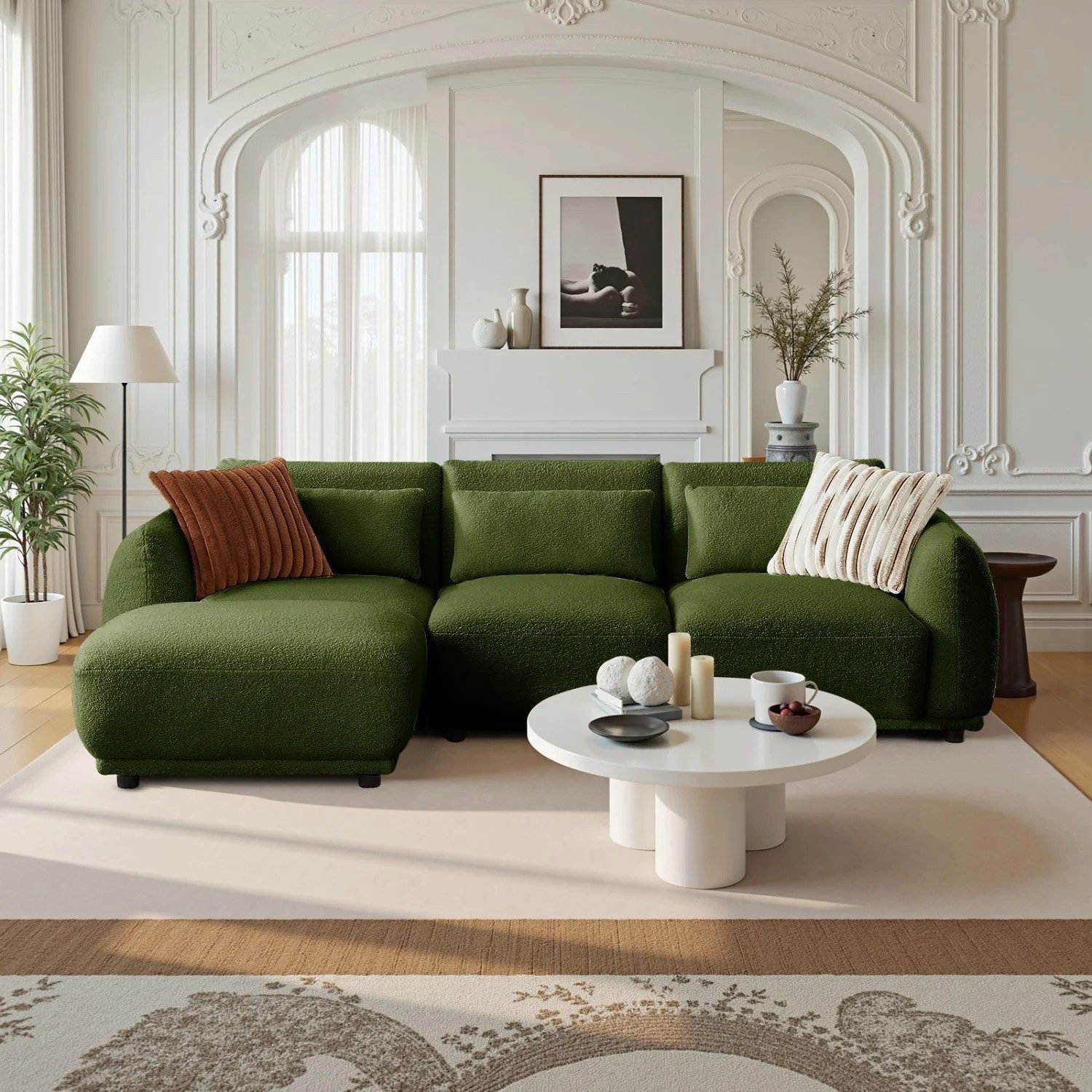 YHL Voyura Ecksofa Ecksofa Teddy Stoff Gepolsterte Rückenlehne – Schaumstoffkissen – Bild 4 von 5