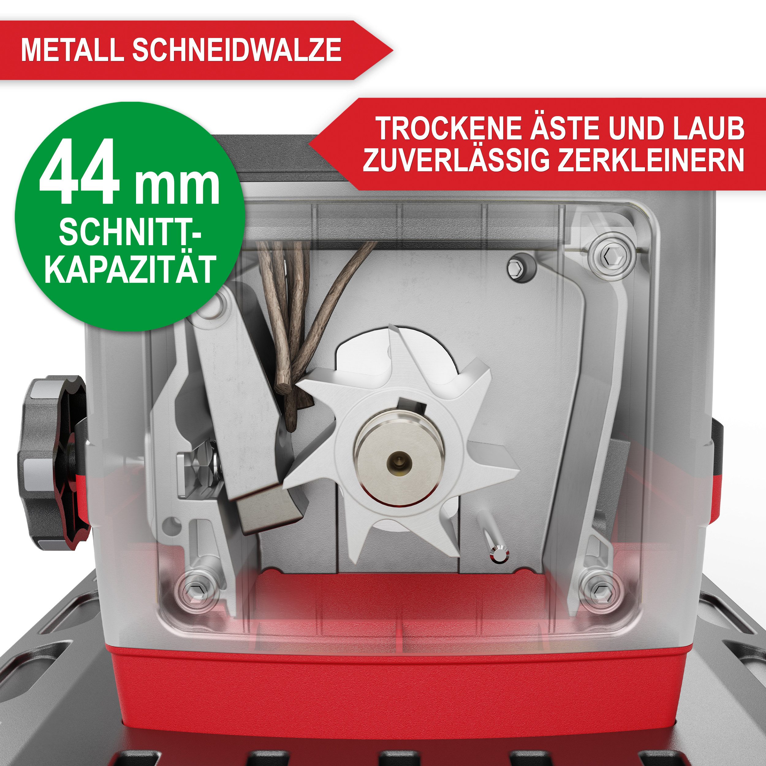 Onbest Messerhäcksler RS2844 mit Stopfer, 2800W, 60L Fangbox, 4,4 cm max. Astdurchmesser, Rücklauf, Selbsteinzug