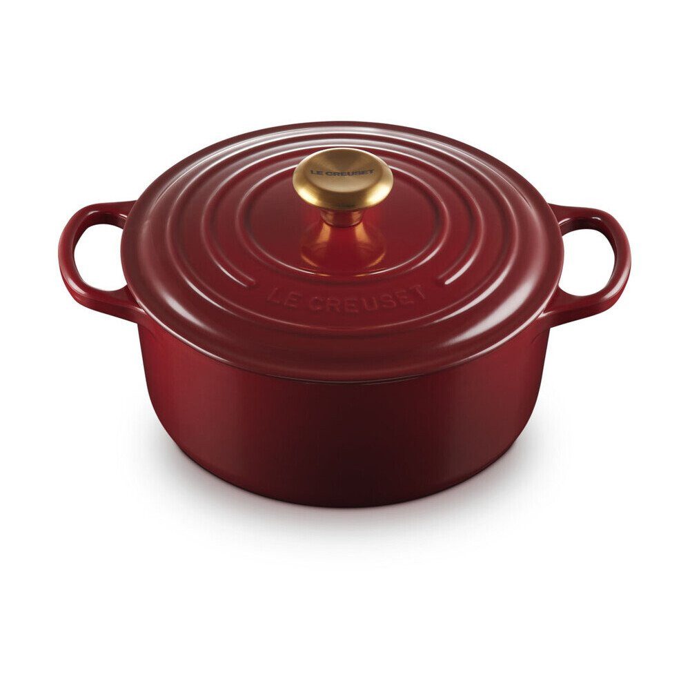 LE CREUSET Bräter Bräter mit Deckel 24 cm Signature Garnet, Gusseisen, 4,2l, Gusseisen, emailliert, rot, Handreinigung, backofengeeignet