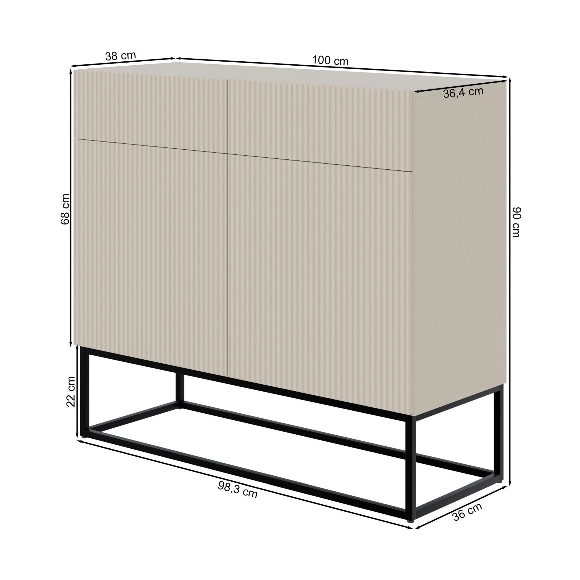 Selsey Sideboard VELDIO, 2-türig mit 2 Schubladen und schwarzem Gestell, 100 cm