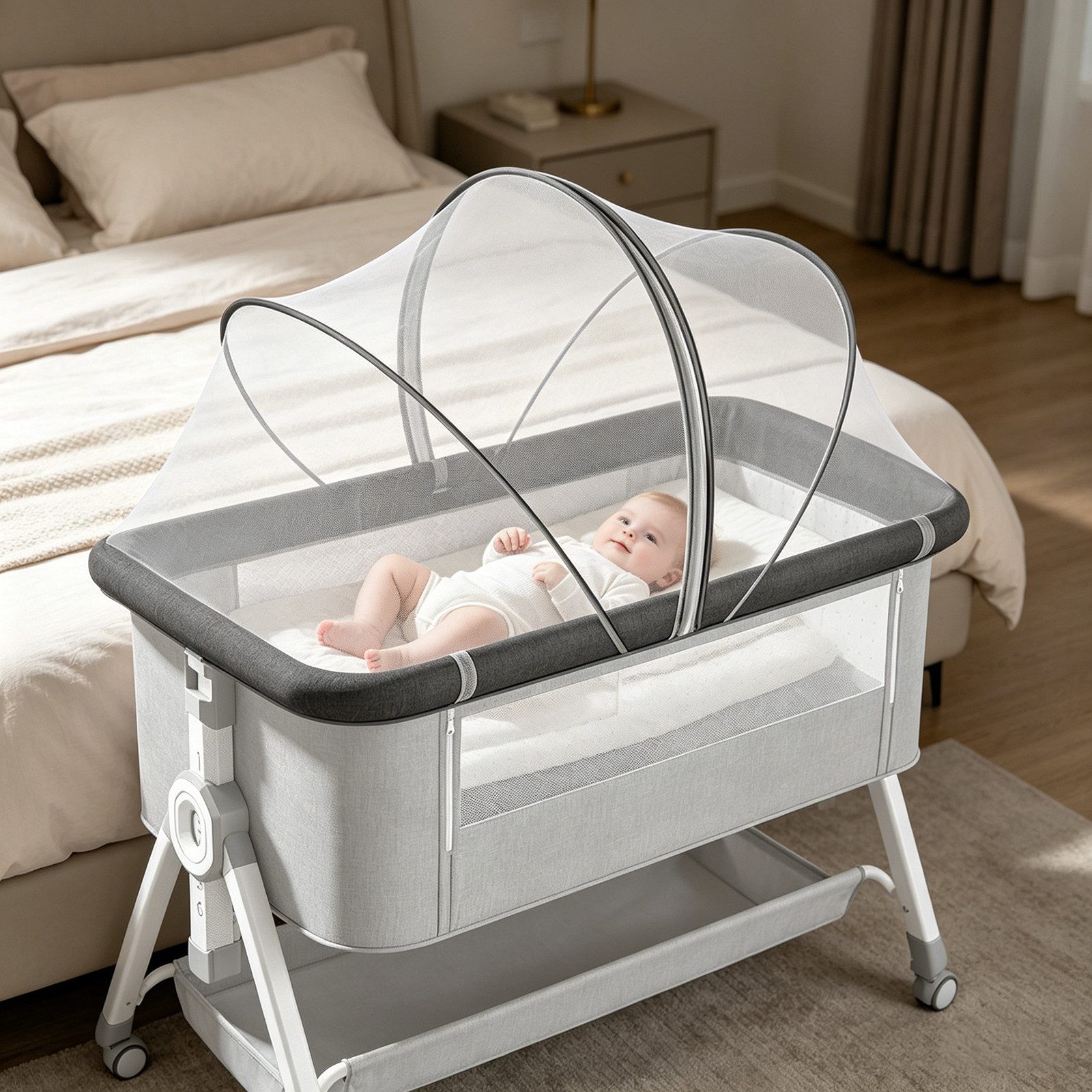 BlingBin Moskitonetz Atmungsaktives stabiles Moskitonetz mit umlaufendem Reißverschluss, (1 Stück, 1 St., 105 × 60 cm), waschbar passend für Kinderbett, Reisebett und Beistellbett